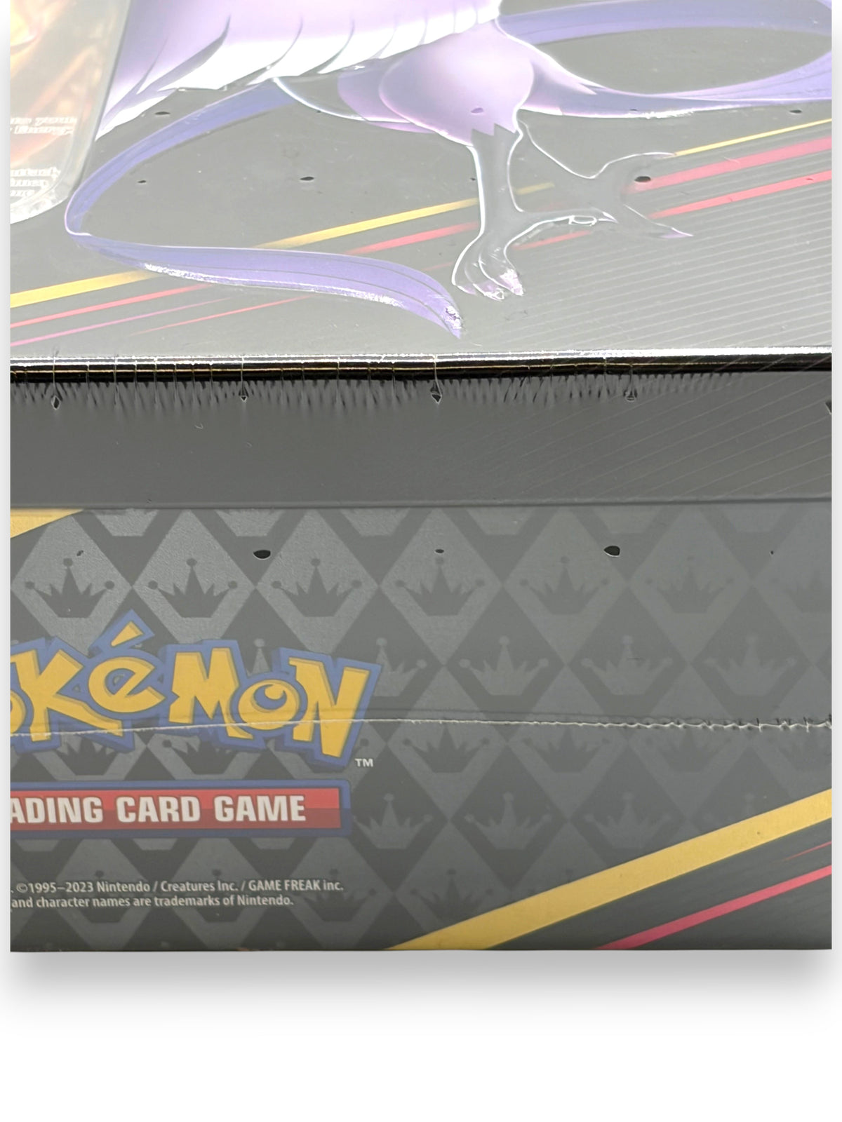 Lowkey Stock sealed Pokemon TCG Crown Zenith Galarian Articuno tin showing factory seal with small ventilation holes