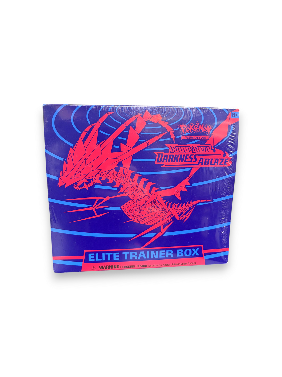 Lowkey Stock Pokémon Sword and Shield Darkness Ablaze Elite Trainer Box in blue with red Eternatus graphic