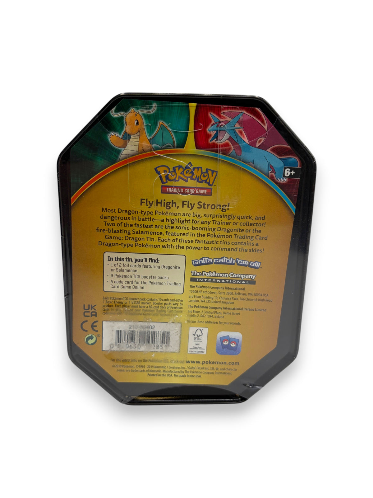 Lowkey Stock Pokémon TCG 2019 Dragon Tin featuring Salamence, sealed collectible metal container with game details