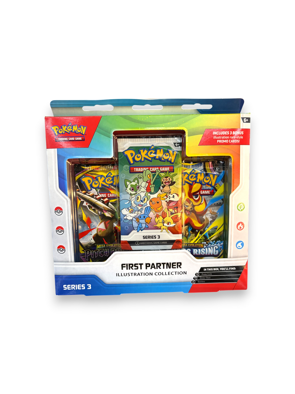Lowkey Stock Pokemon First Partner Series 3 trading card game collection box with three booster packs