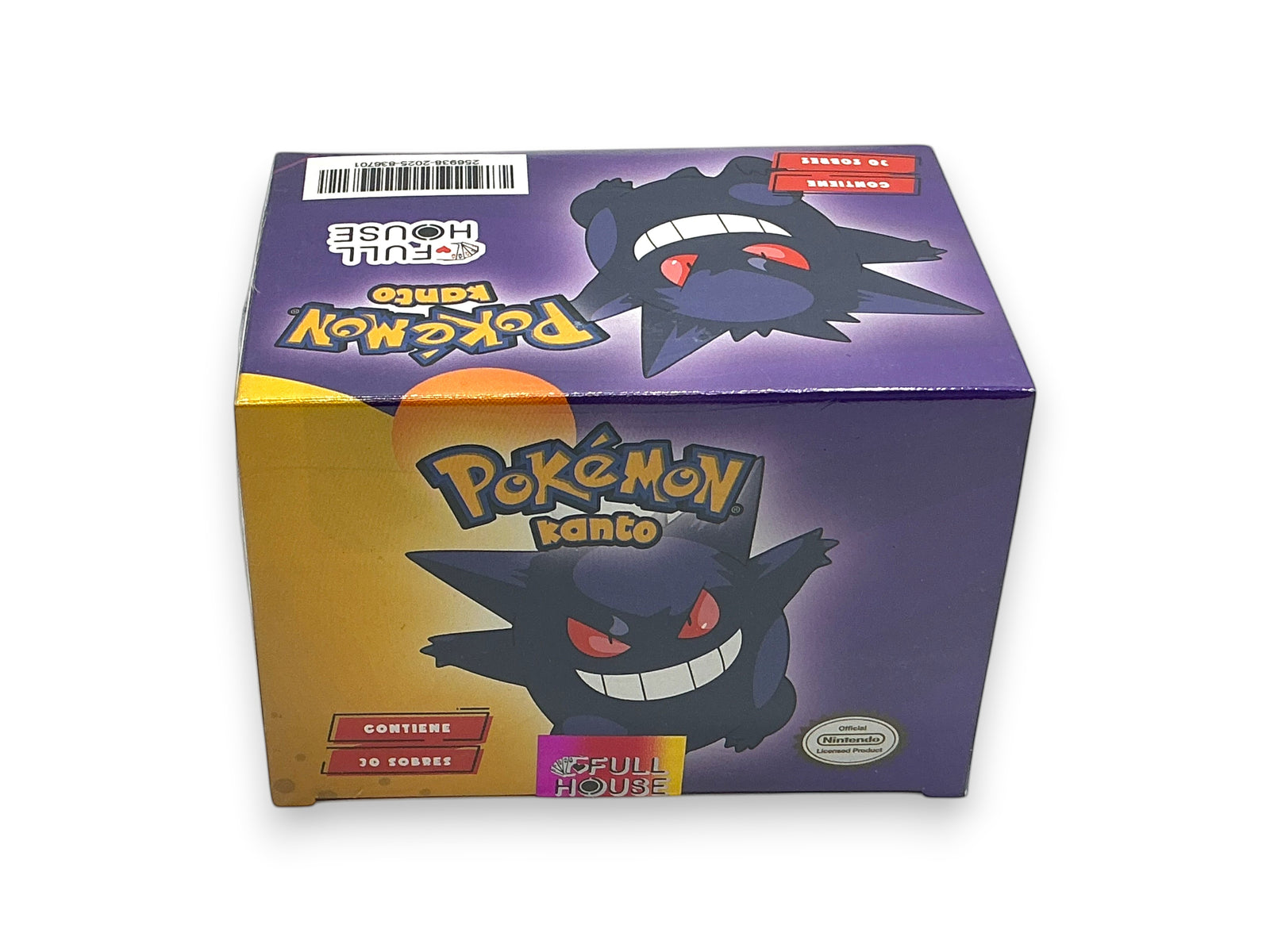 Lowkey Stock Pokemon Full House Kanto Gengar sealed trading card box with purple and yellow graphics