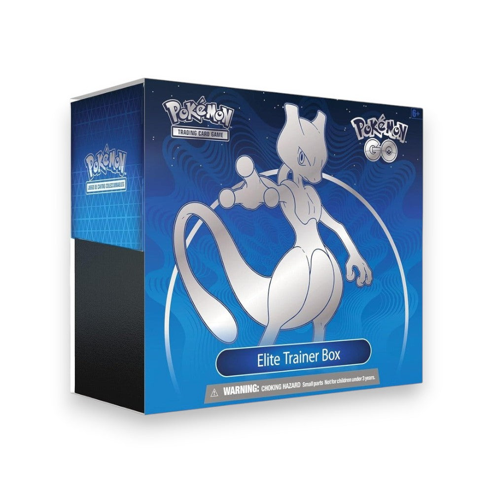 Lowkey Stock Pokémon TCG Pokémon GO Elite Trainer Box featuring Mewtwo artwork on a blue collector's box