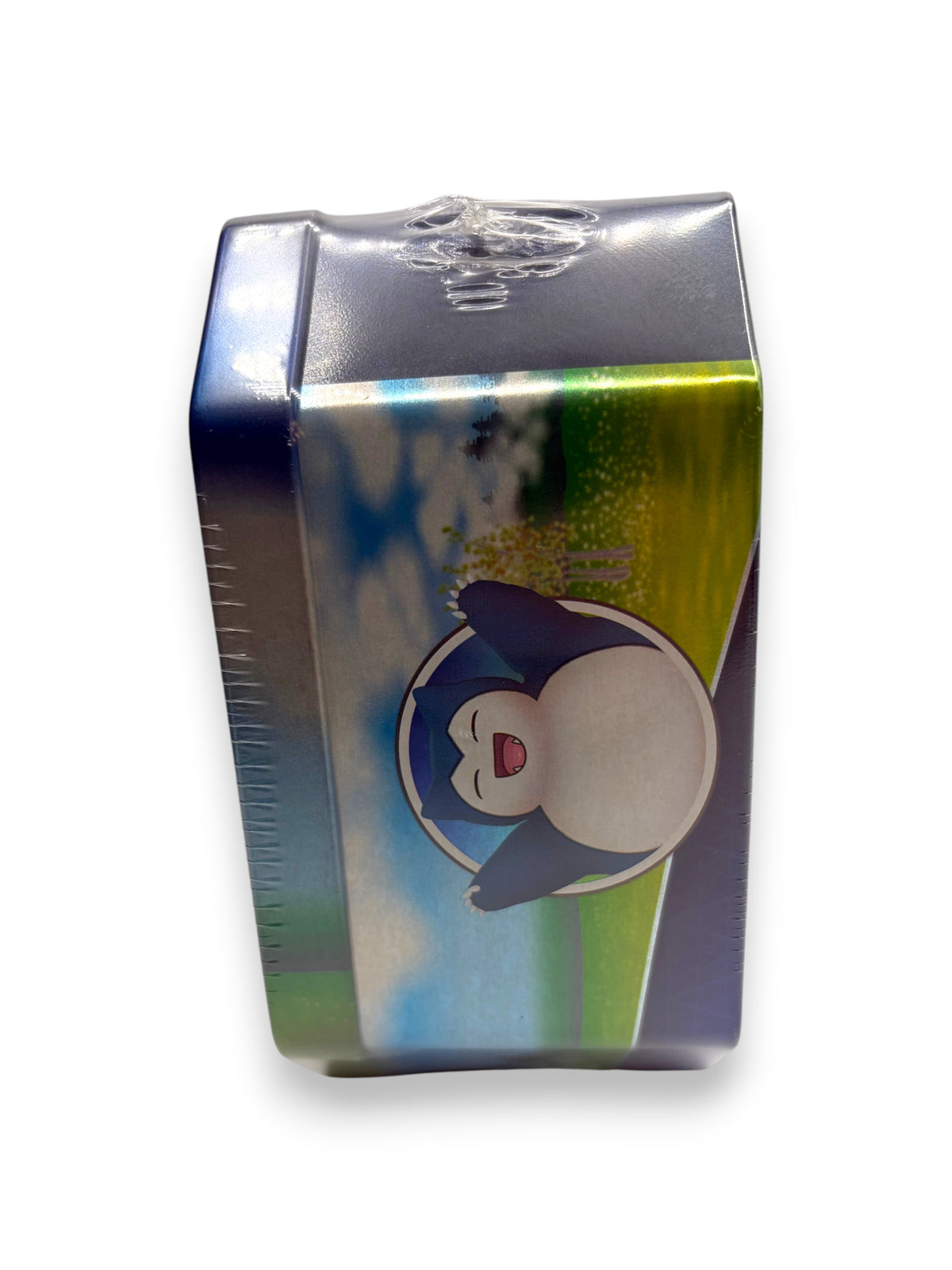 Lowkey Stock factory sealed Pokemon TCG Pokemon GO tin featuring a Snorlax illustration on a blue and green background
