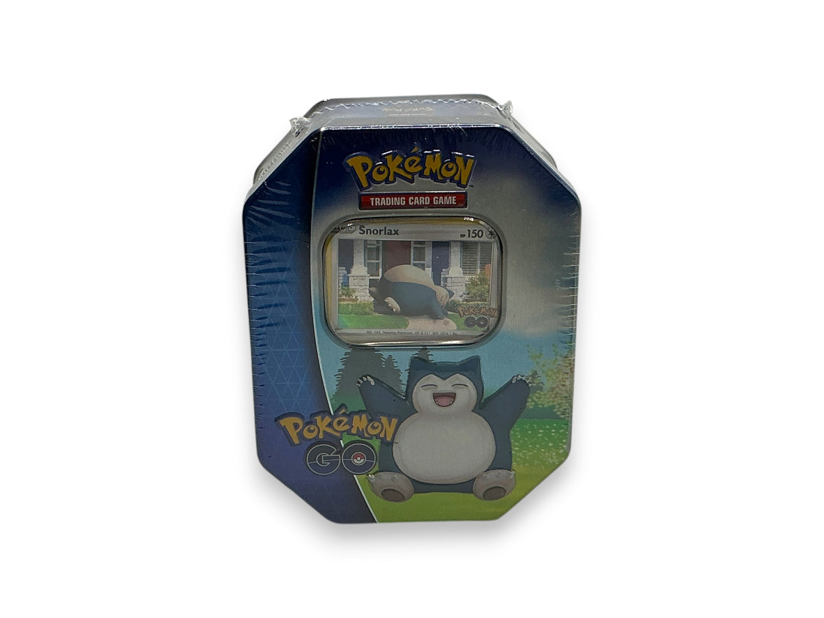 Lowkey Stock Pokemon TCG Pokemon GO Snorlax thin tin, factory sealed with Snorlax artwork and display window.