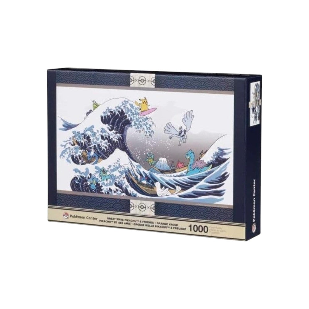 Lowkey Stock Pokémon Center exclusive 1000-piece jigsaw puzzle featuring Pikachu and friends in a Great Wave design.