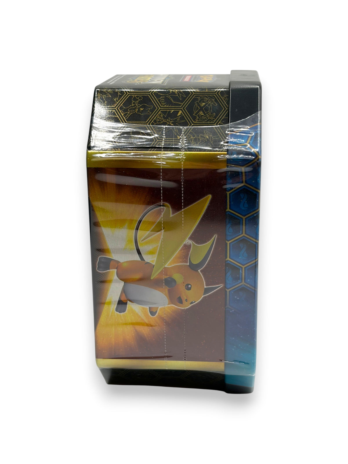 Lowkey Stock Pokemon TCG Hidden Fates Gyarados ex tin featuring Raichu artwork and four booster packs