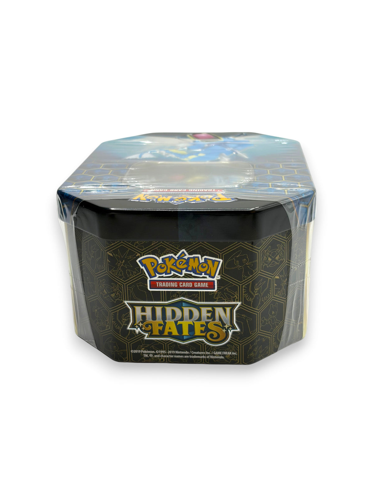 Lowkey Stock Pokemon TCG Hidden Fates Gyarados ex collector tin featuring black and gold branding with 4 booster packs