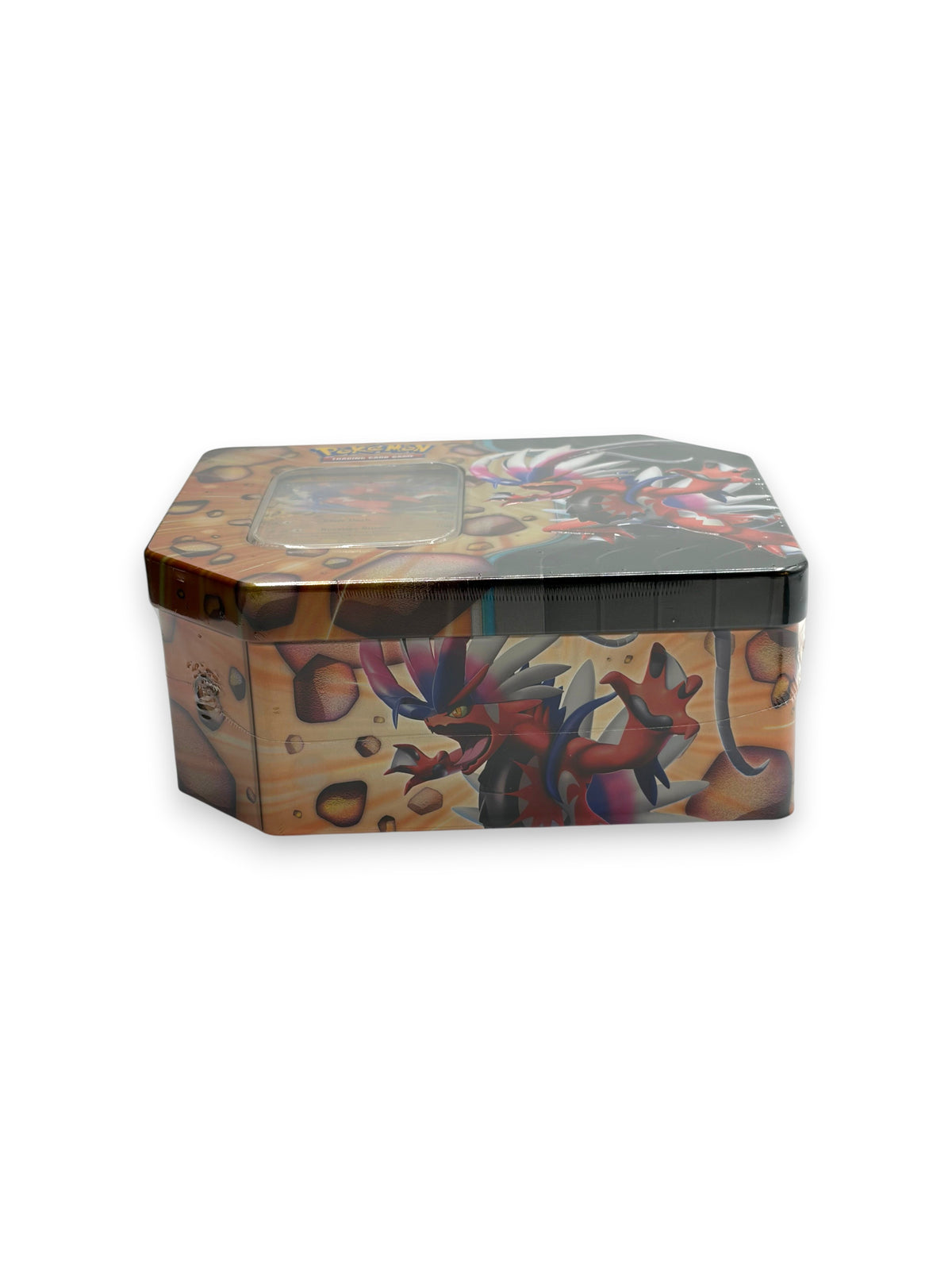 Lowkey Stock Pokemon Slashing Legends Koraidon EX tin featuring vibrant character artwork and factory sealed packaging