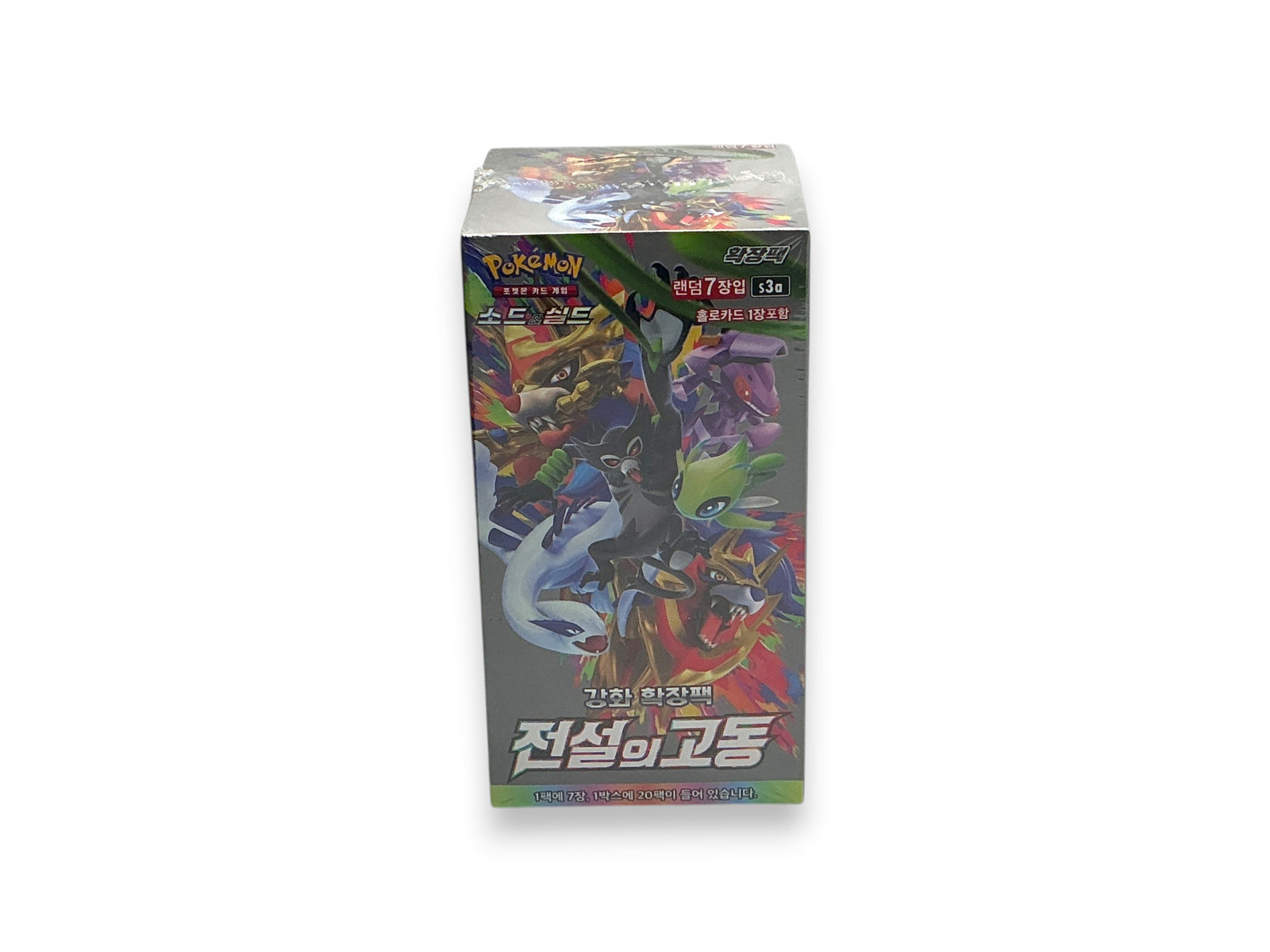 Lowkey Stock sealed Korean Pokémon Sword & Shield Legendary Heartbeat s3a booster box with vibrant character art.