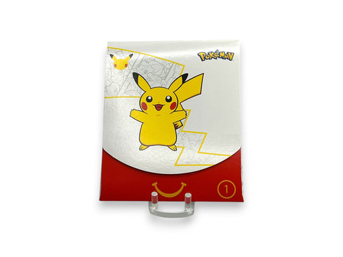 Lowkey Stock Pokemon 25th Anniversary McDonalds 2021 promo sealed pack featuring Pikachu with outstretched arms