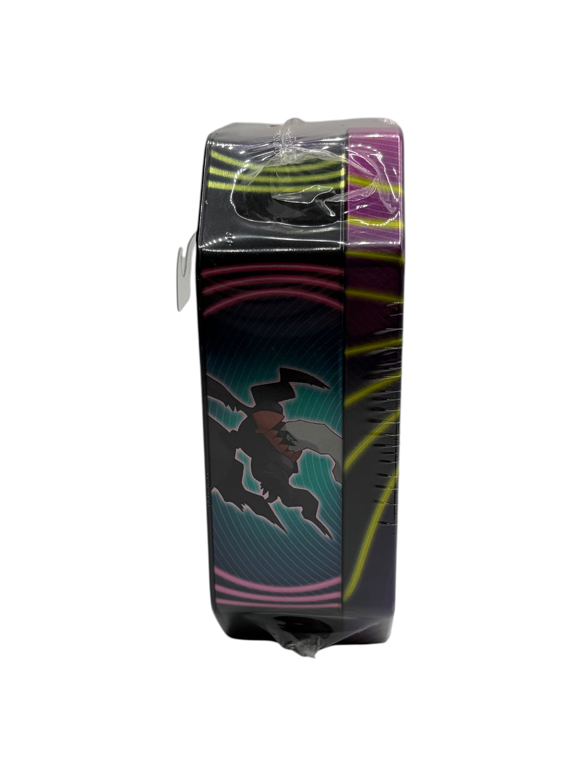 Lowkey Stock factory sealed Pokémon Mighty Mysterious Tin featuring Mimikyu artwork on a dark purple metal container