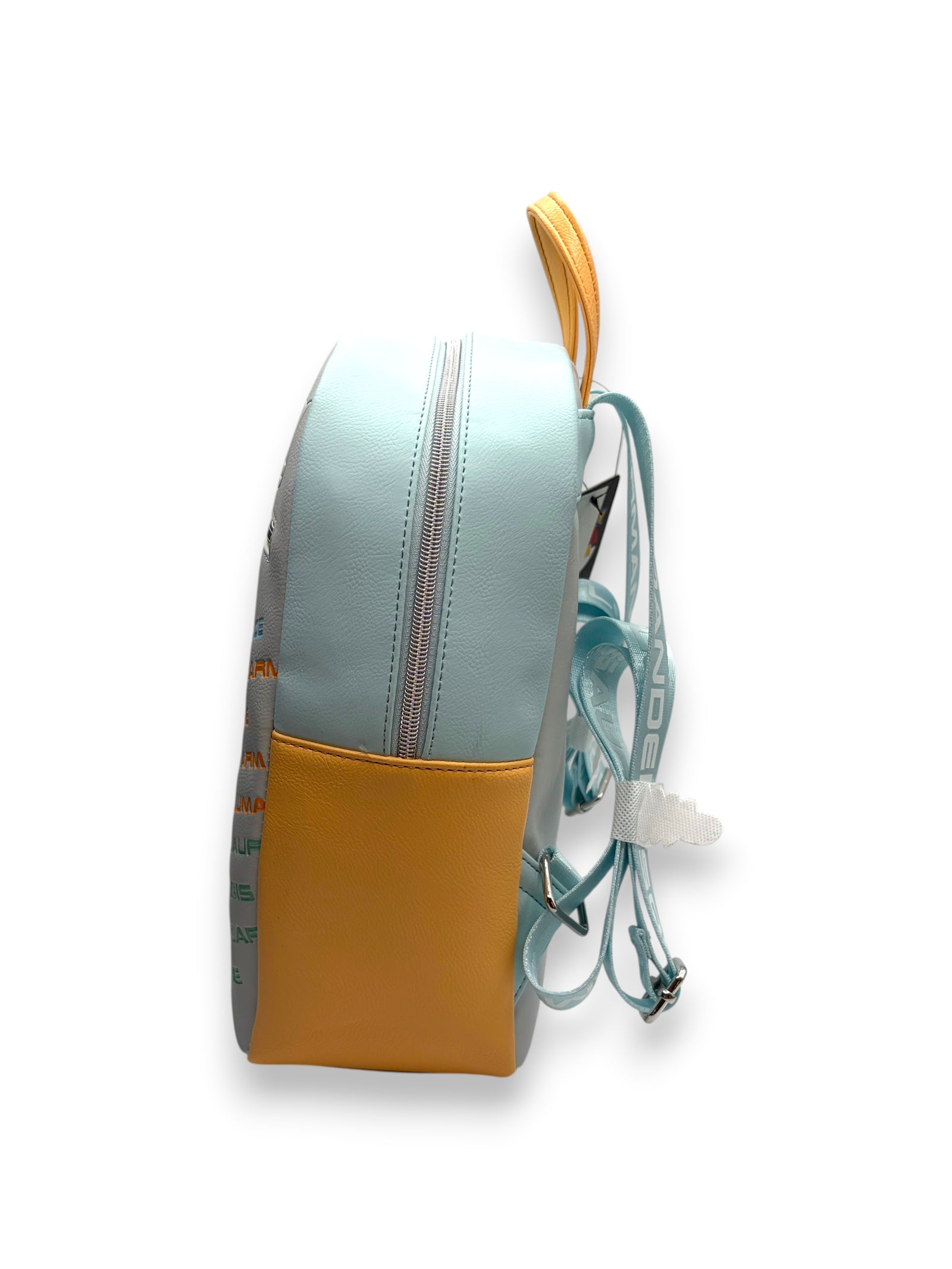Lowkey Stock Loungefly Pokemon Kanto Starters mini backpack in light blue and yellow vegan leather side view