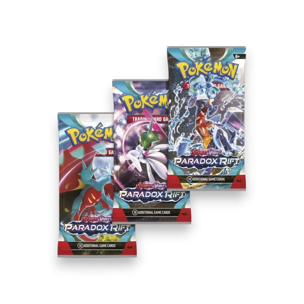Lowkey Stock Pokémon TCG Scarlet & Violet Paradox Rift sleeved booster packs featuring vibrant character artwork