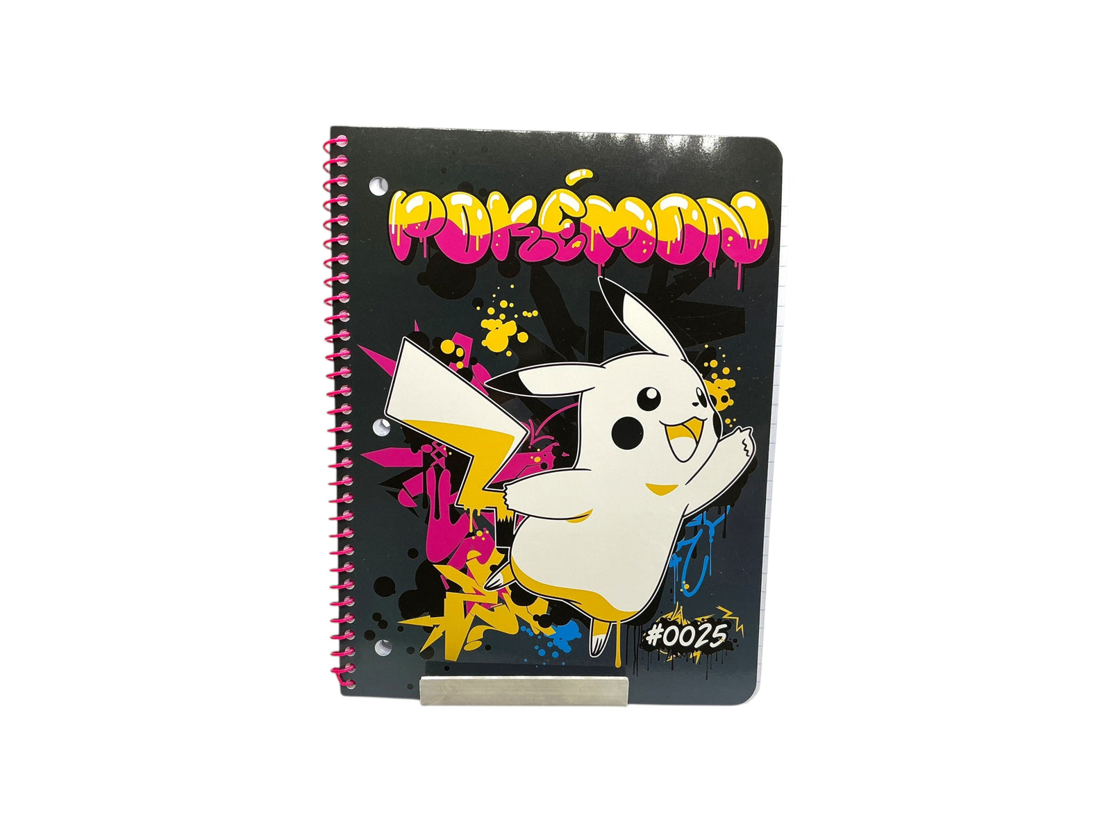 Lowkey Stock Pokémon spiral notebook featuring a Pikachu character design with graffiti-style art on a black cover.