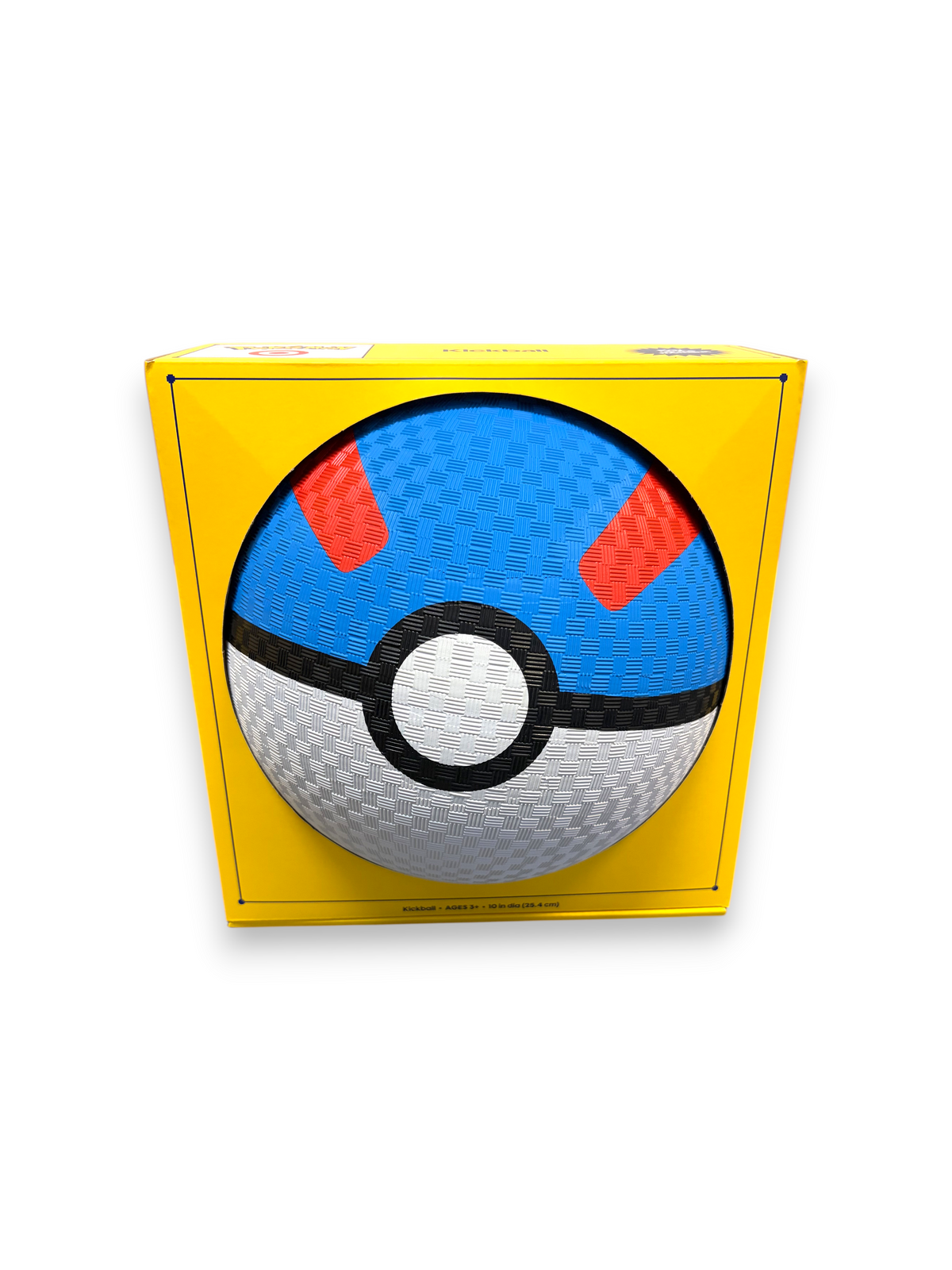 Lowkey Stock Pokemon Poke Ball blue kick ball with textured surface in yellow retail packaging