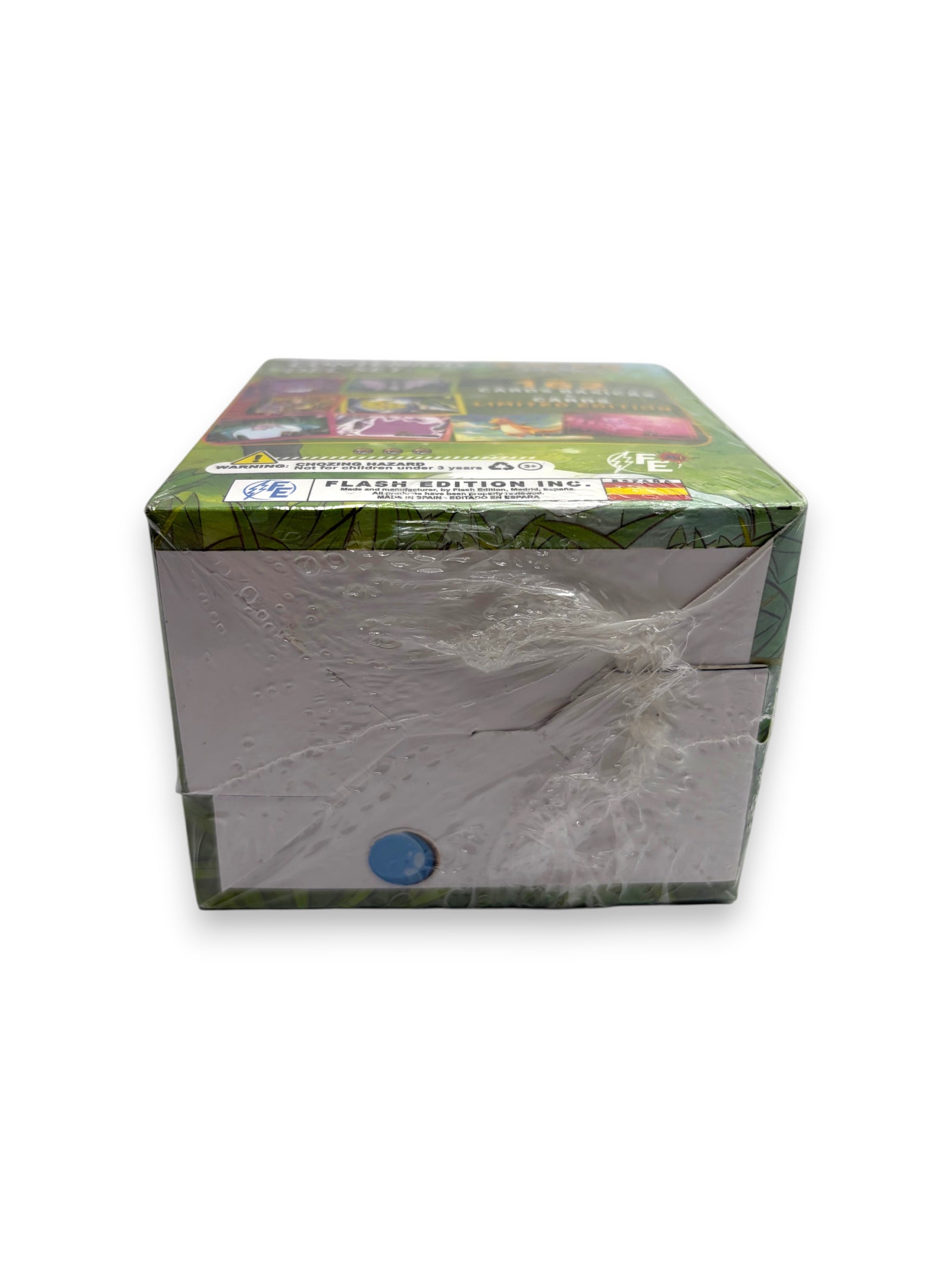 Lowkey Stock Pokemon Safari bootleg card box with plastic shrink wrap, showing bottom view and safety warnings.
