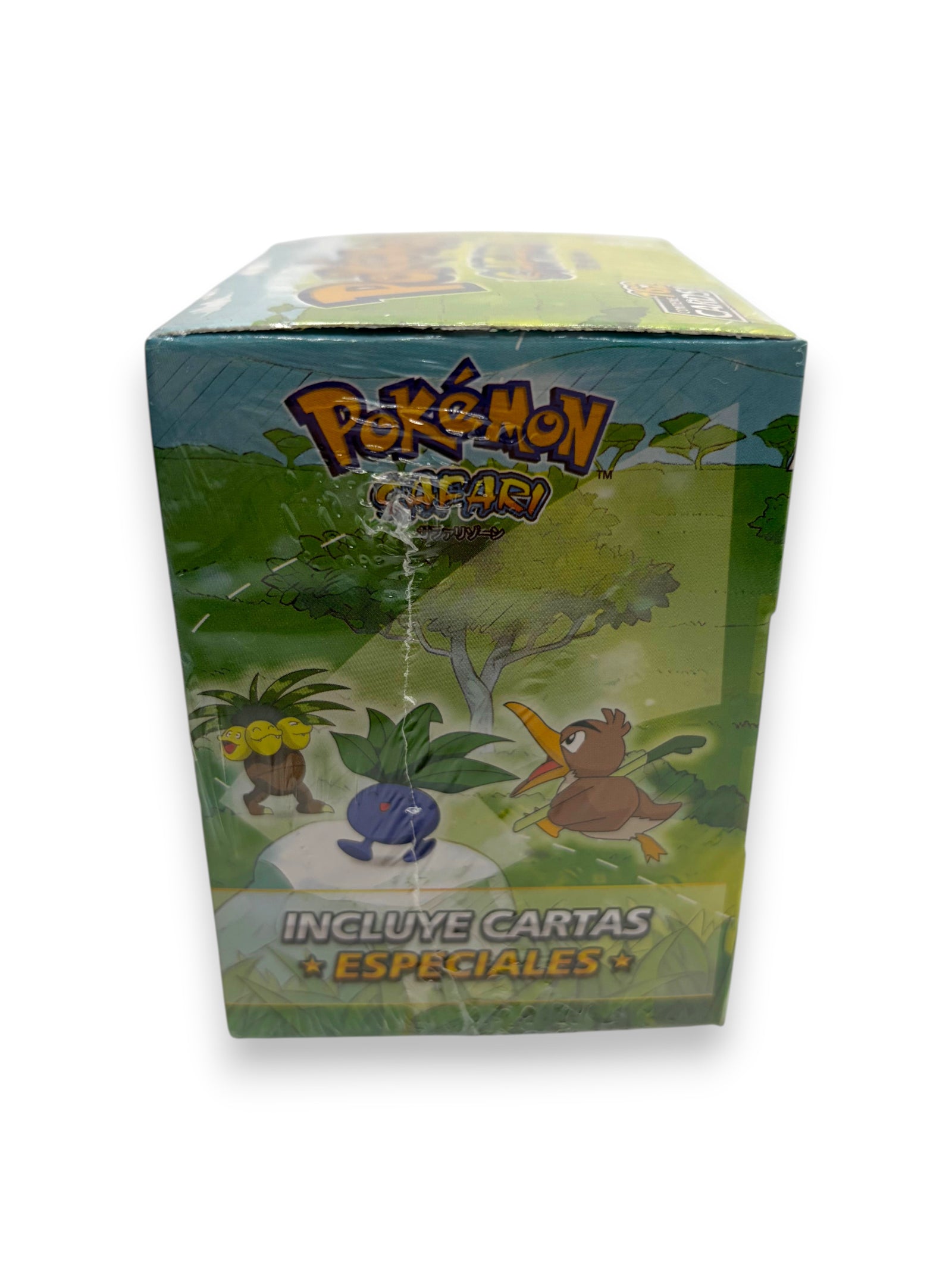 Lowkey Stock Pokemon Safari bootleg trading card box featuring cartoon characters on a green jungle background