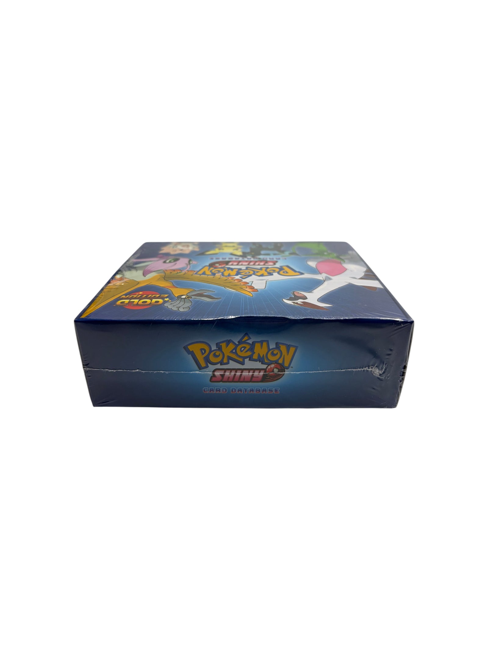 Lowkey Stock sealed Pokémon Shiny Gold Edition card database box with blue packaging and character illustrations