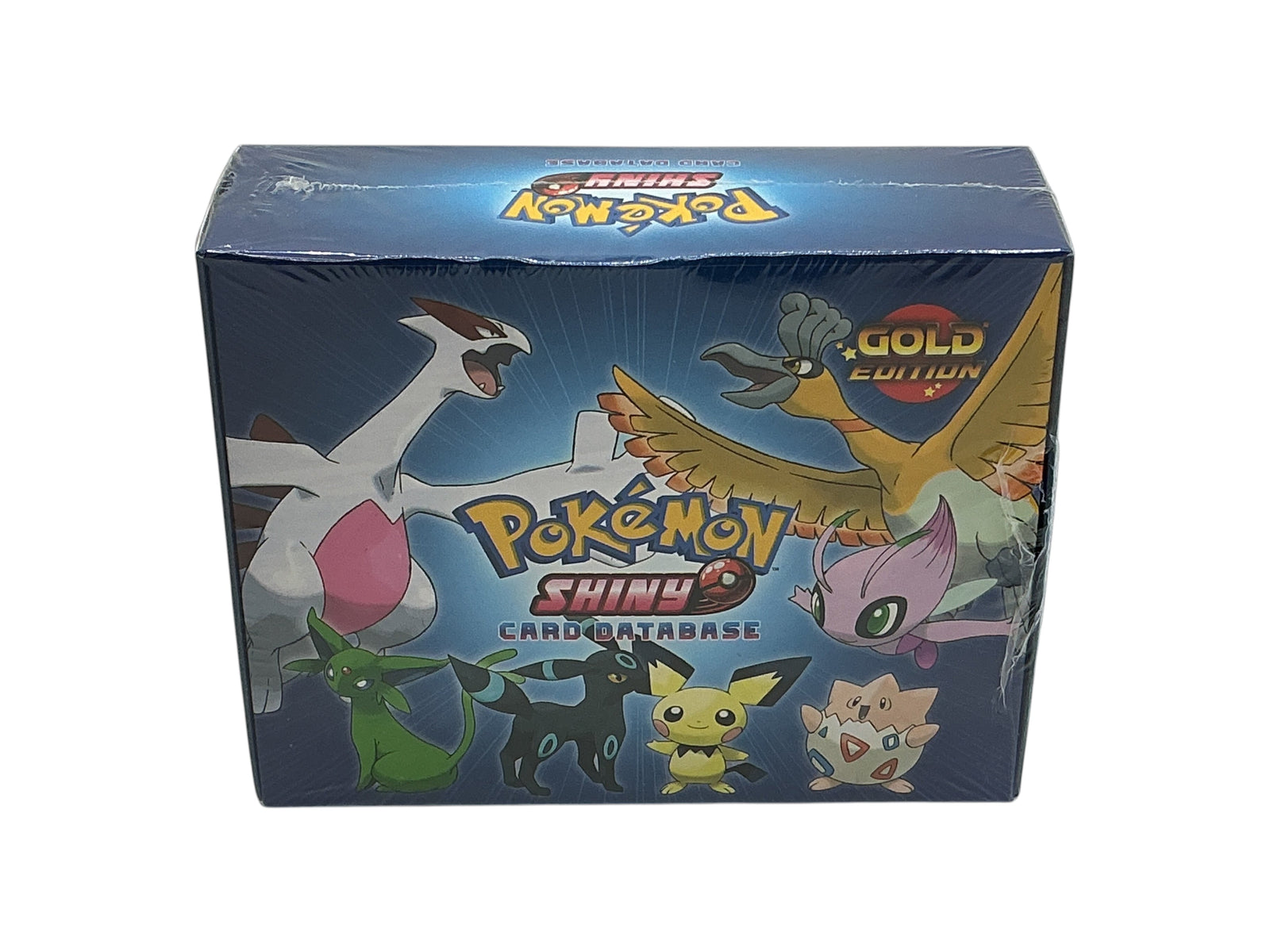 Lowkey Stock sealed Pokémon Shiny Gold Edition card database box featuring various shiny Pokémon characters
