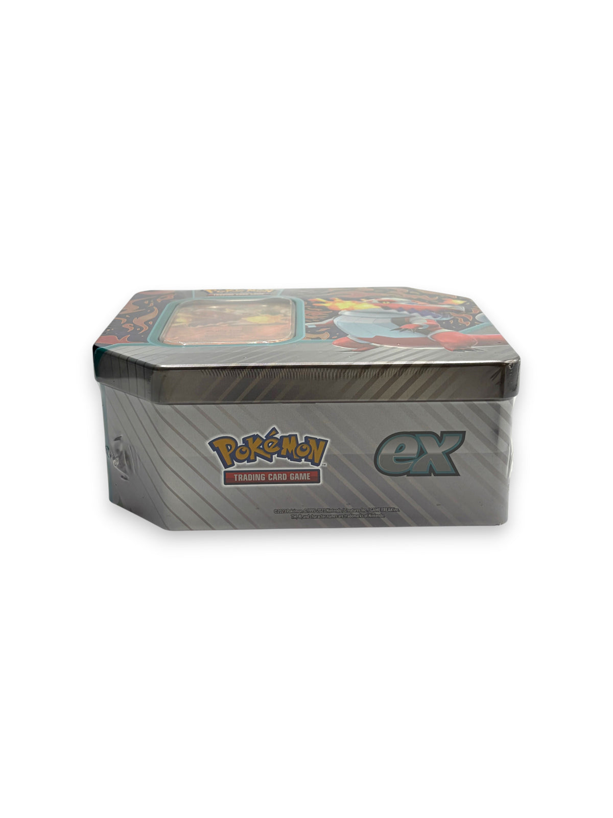 Lowkey Stock Pokemon TCG Paldea Partners Skeledirge EX metal collector tin, factory sealed with 5 booster packs.