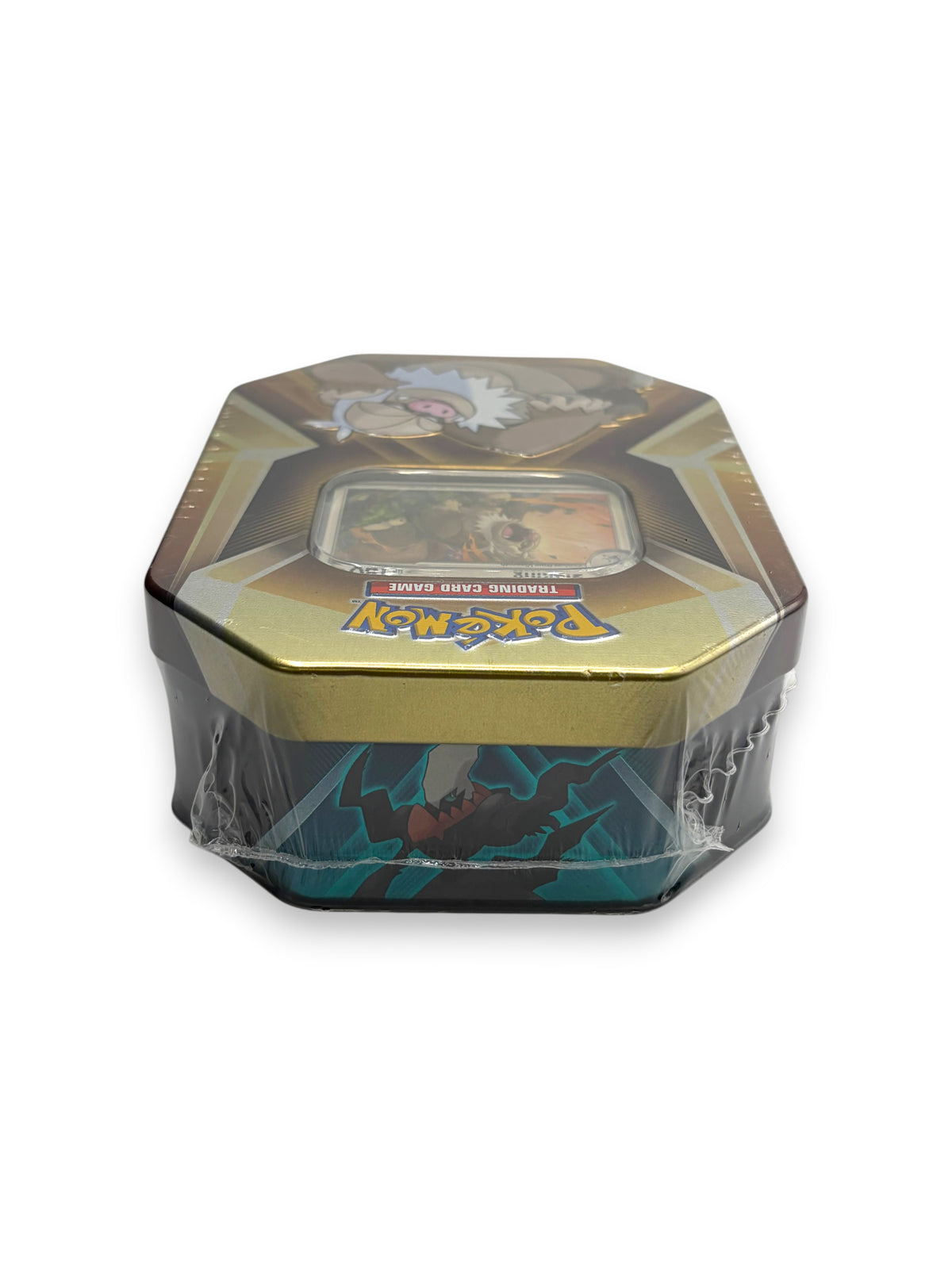 Lowkey Stock Pokemon TCG Triple Whammy Slaking collector tin, factory sealed with three booster packs inside.