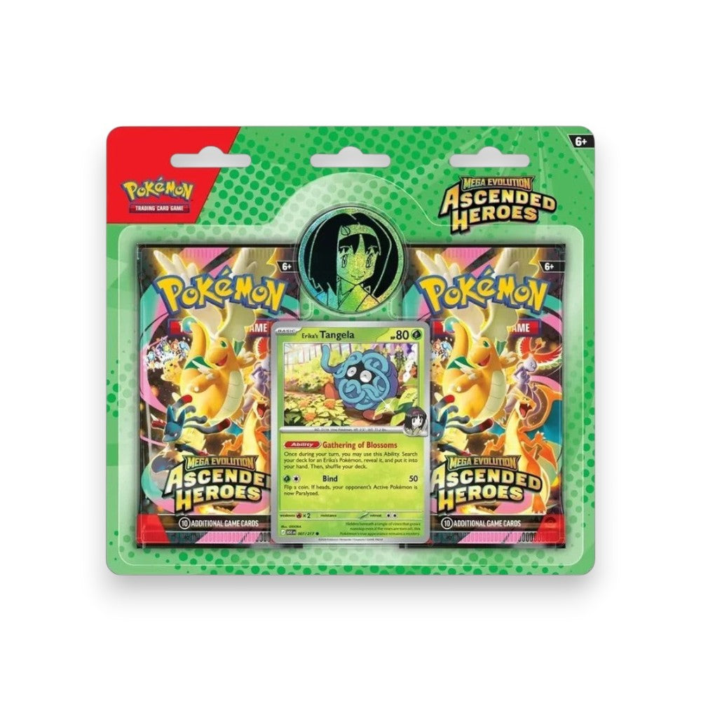 Lowkey Stock Pokémon TCG Mega Evolution Ascended Heroes 2-pack blister with Erika's Tangela promo card and coin