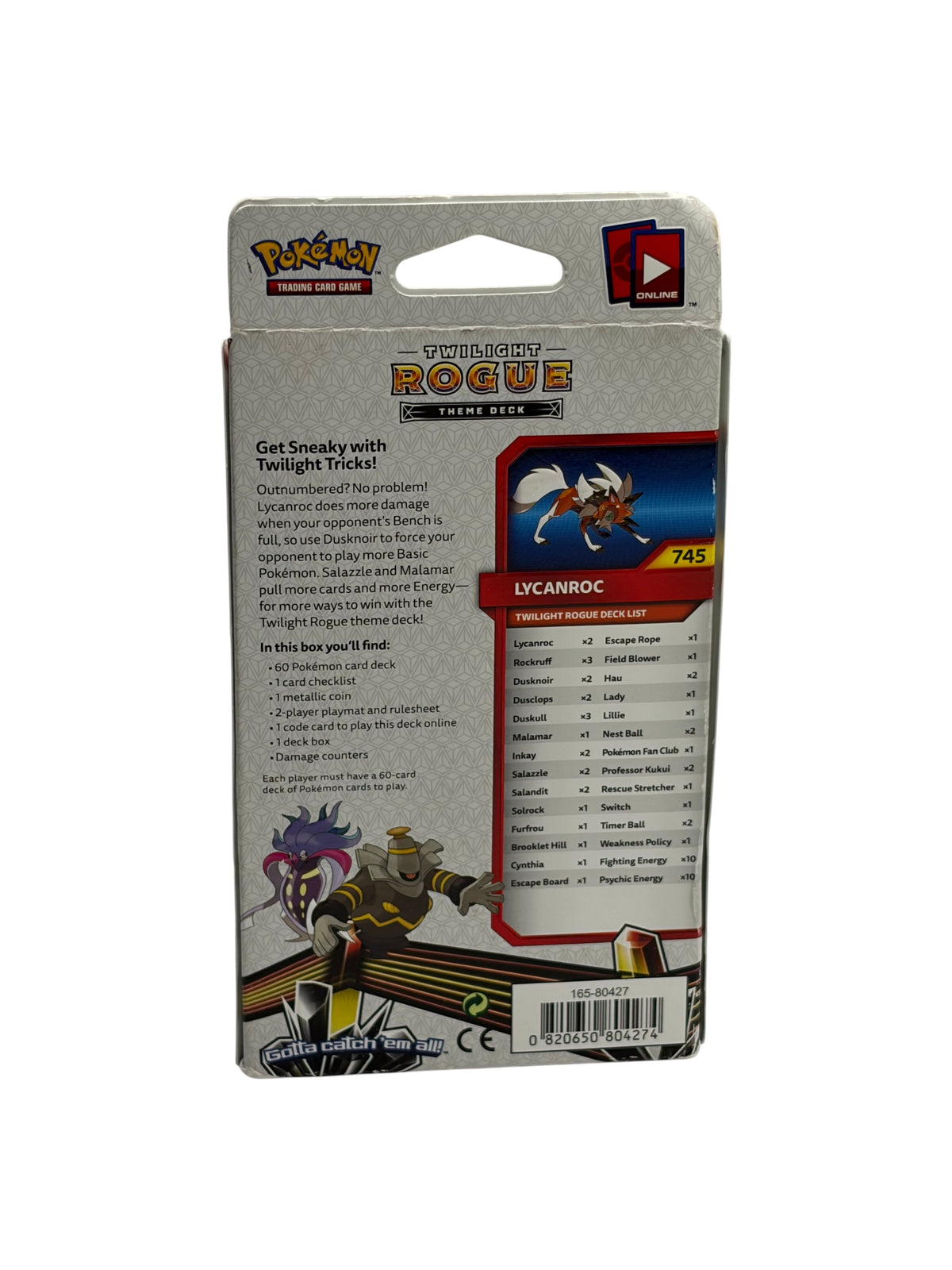 Lowkey Stock Pokémon TCG Sun & Moon Forbidden Light Twilight Rogue Lycanroc theme deck box back view
