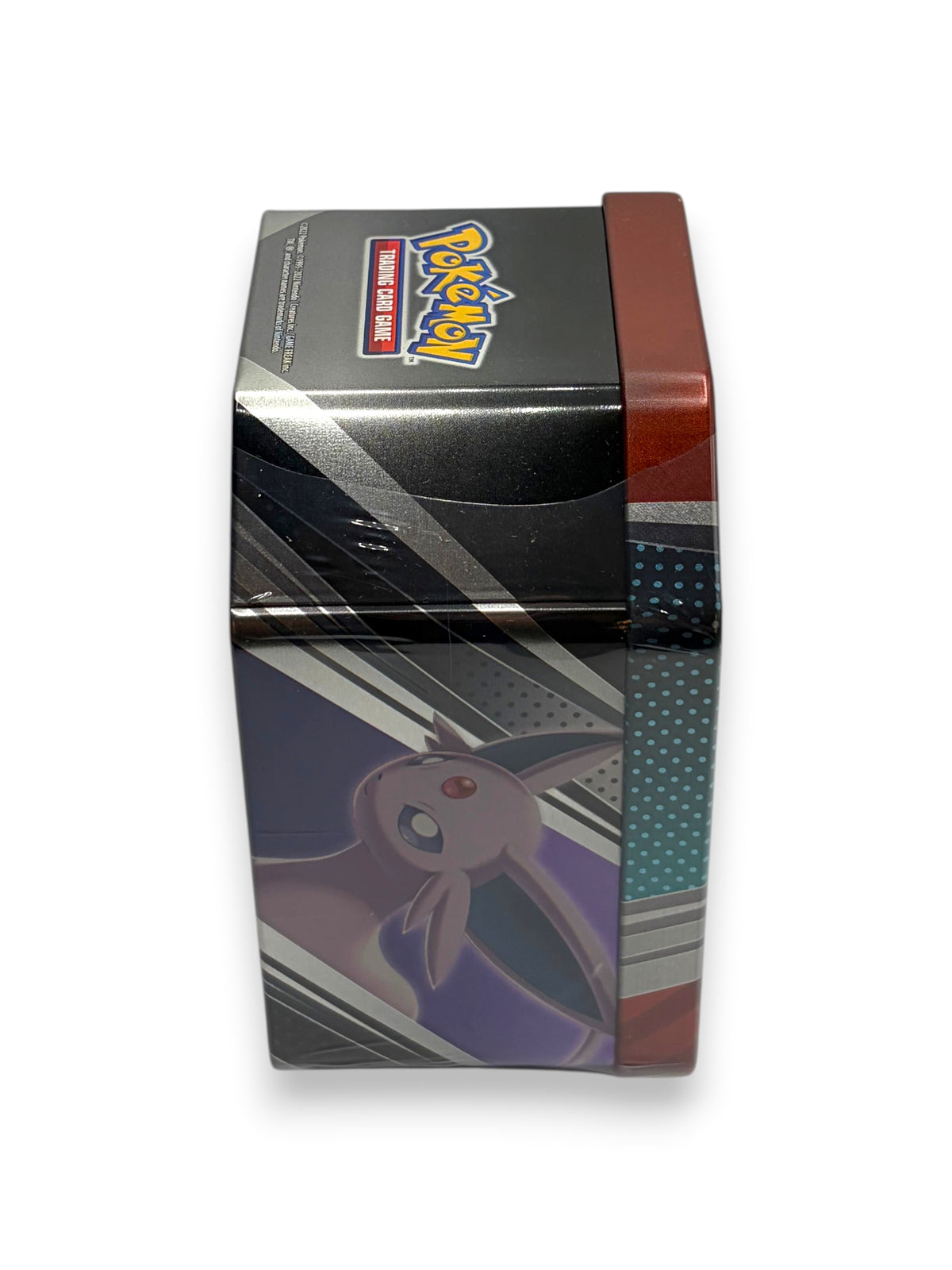 Lowkey Stock Pokémon TCG V Heroes Tin featuring Umbreon V, showing the side view of the collectible metal container.