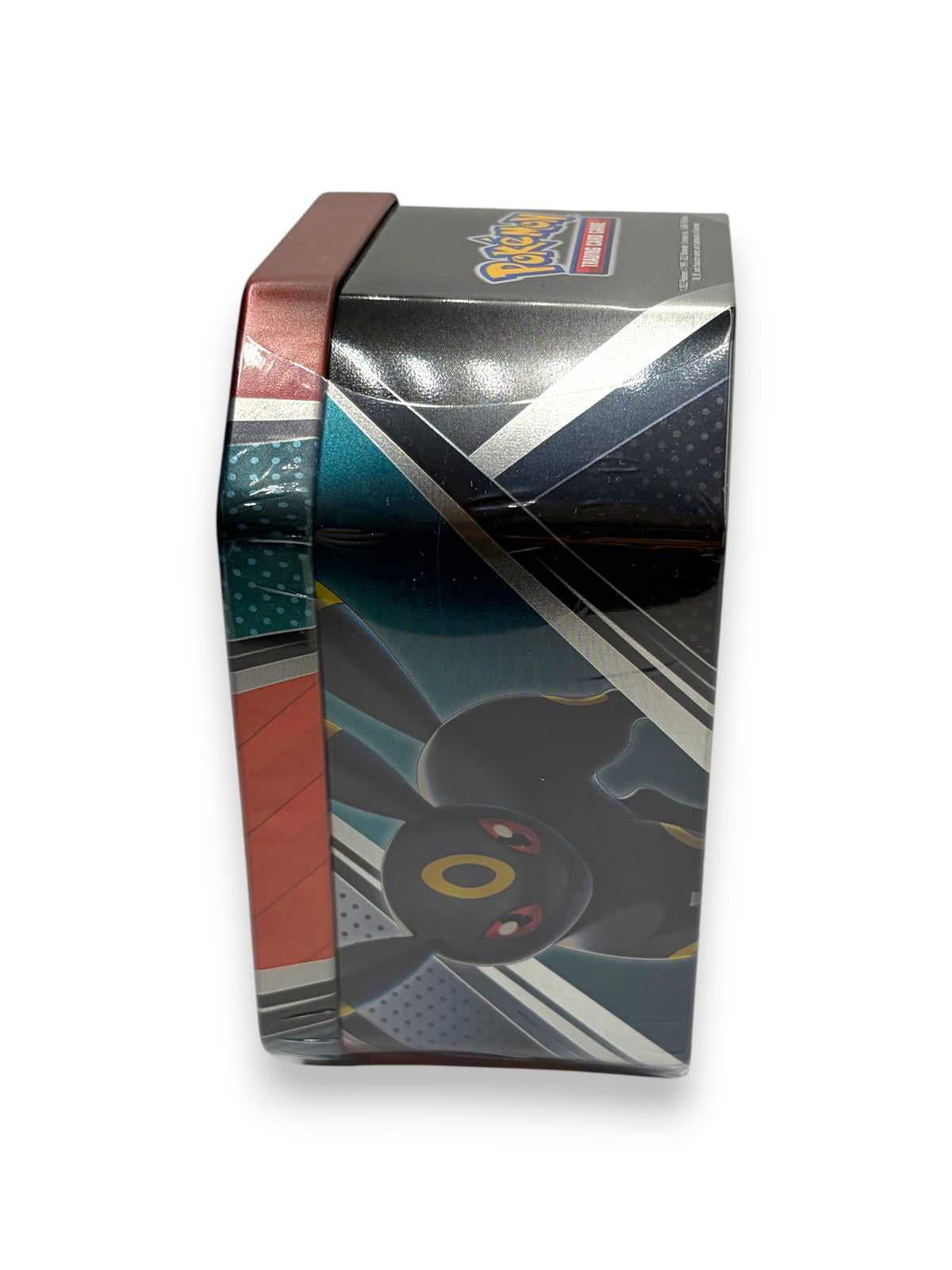 Lowkey Stock Pokémon TCG V Heroes Tin featuring Umbreon V artwork on a black and red metal collector tin