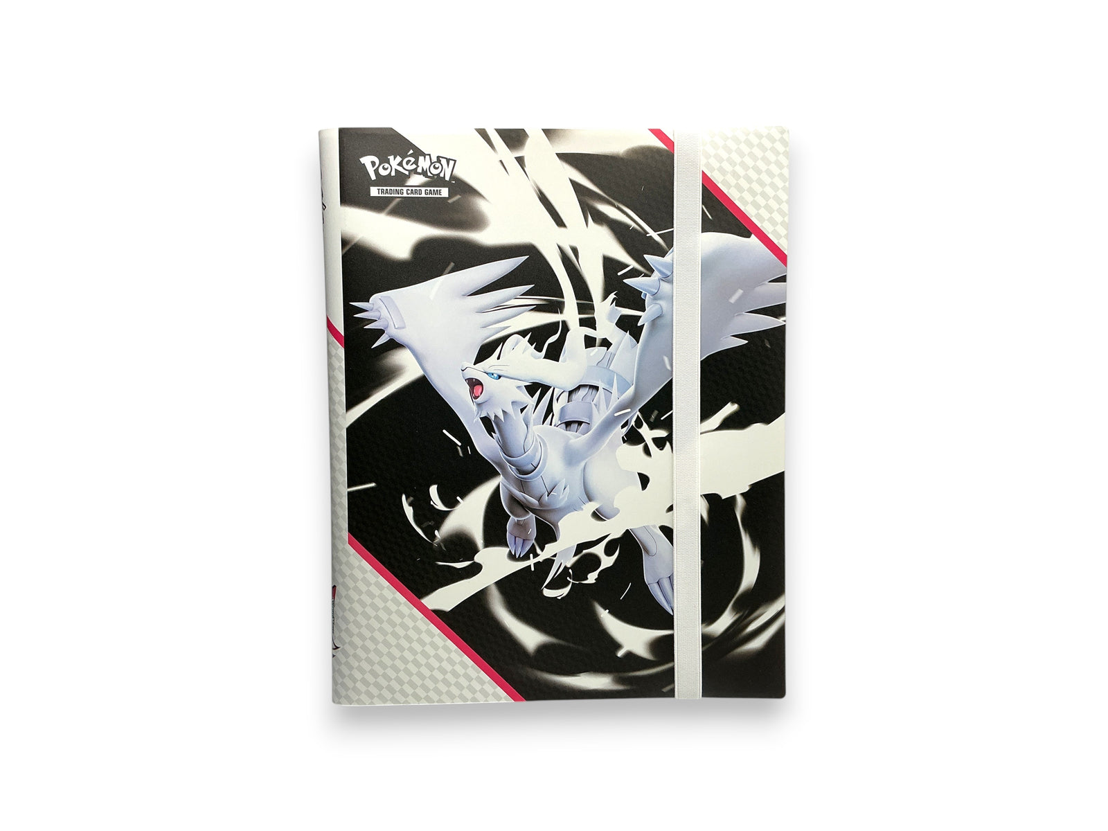 Lowkey Stock Pokemon White Flare trading card binder featuring Reshiram on a black and white graphic cover