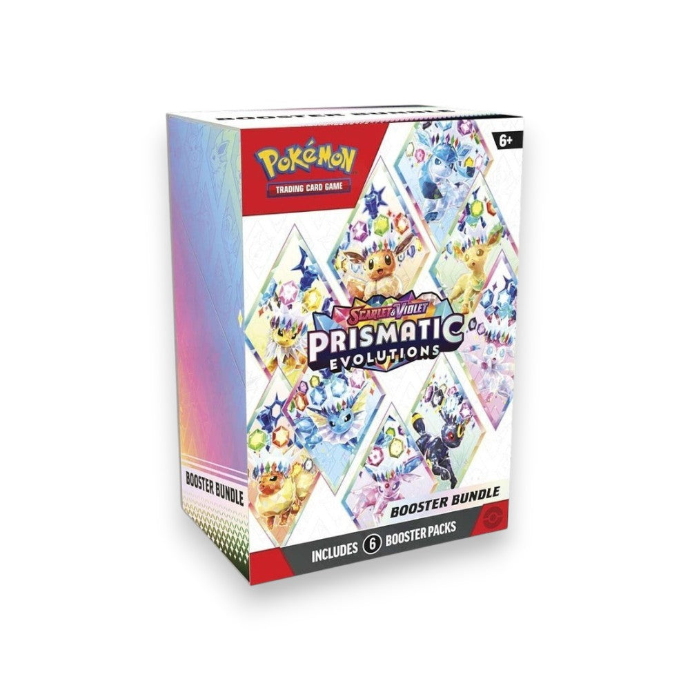 Lowkey Stock Pokémon TCG Scarlet and Violet Prismatic Evolutions booster bundle box with six trading card packs
