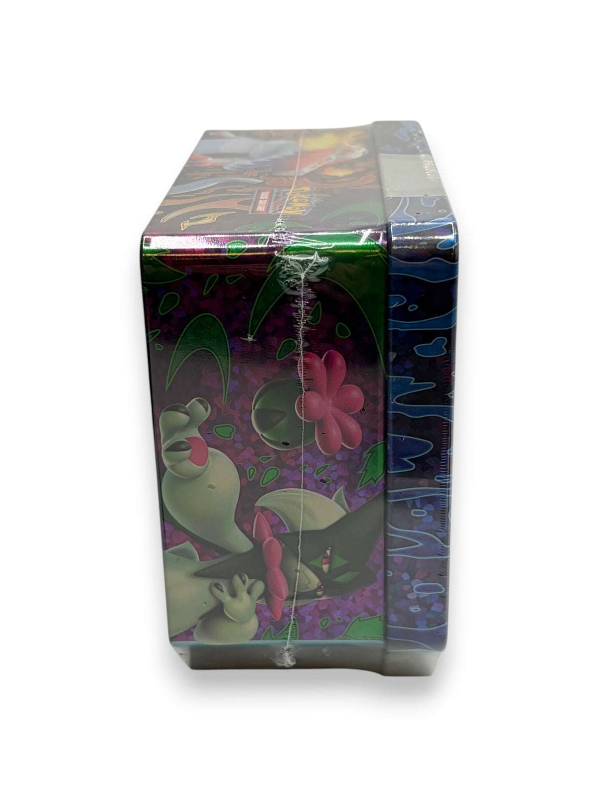 Lowkey Stock sealed Pokemon TCG Paldea Partners Quaquaval ex tin featuring vibrant character artwork on the side