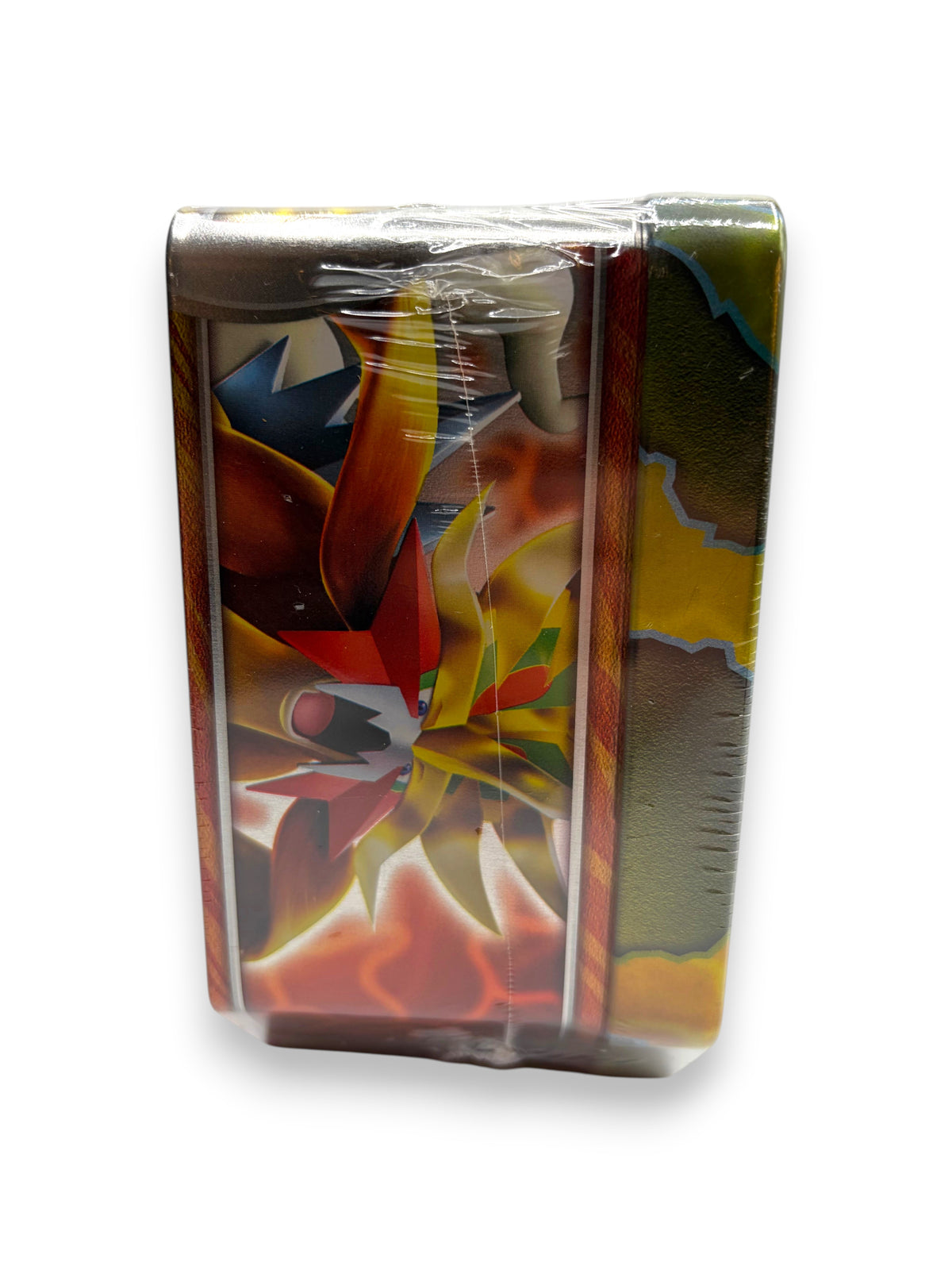 Lowkey Stock factory sealed Pokémon TCG Paradox Destinies tin featuring Raging Bolt ex artwork on a metallic container