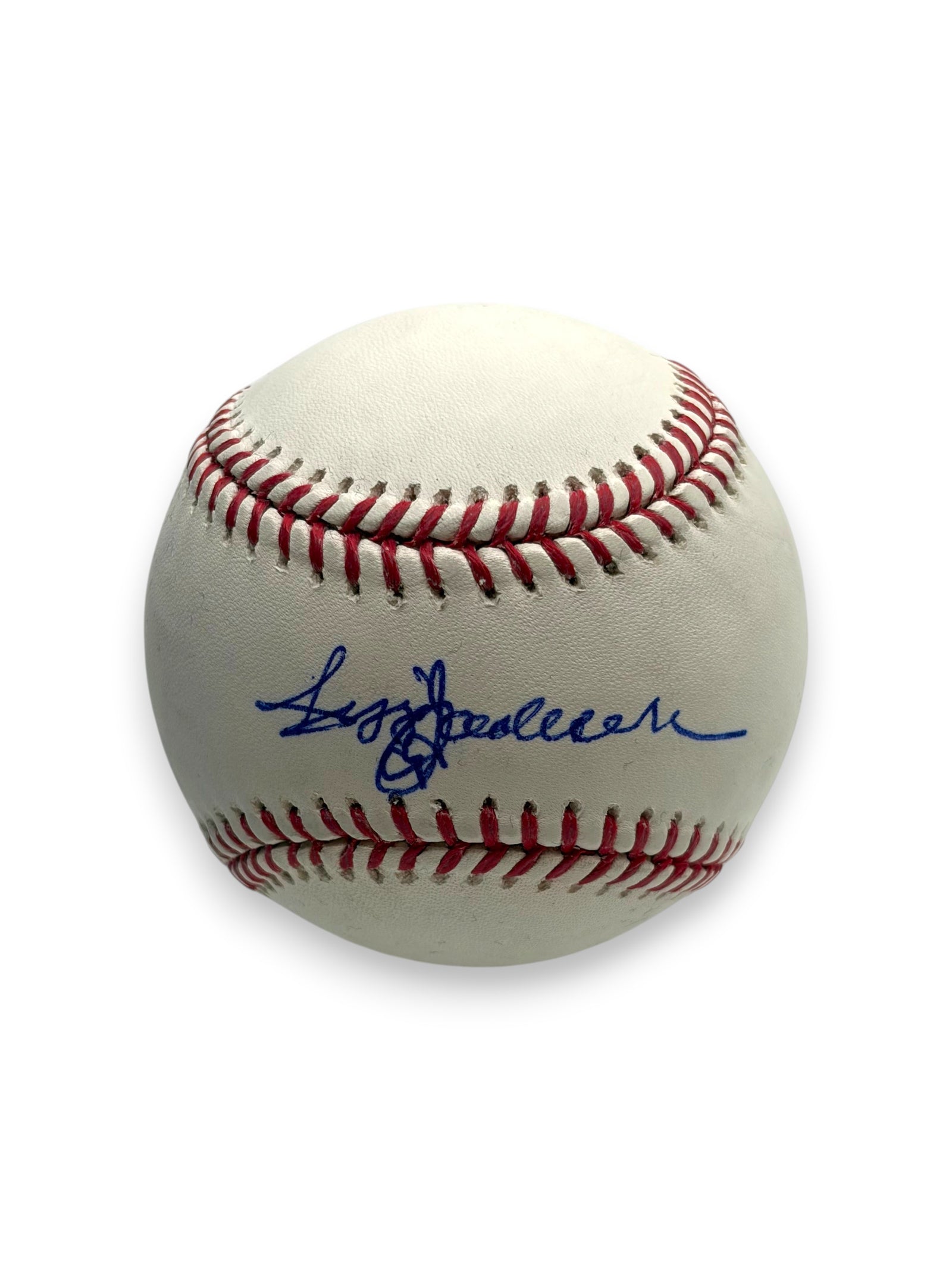 Lowkey Stock Rawlings baseball featuring a blue ink autograph by Reggie Jackson with classic red stitching