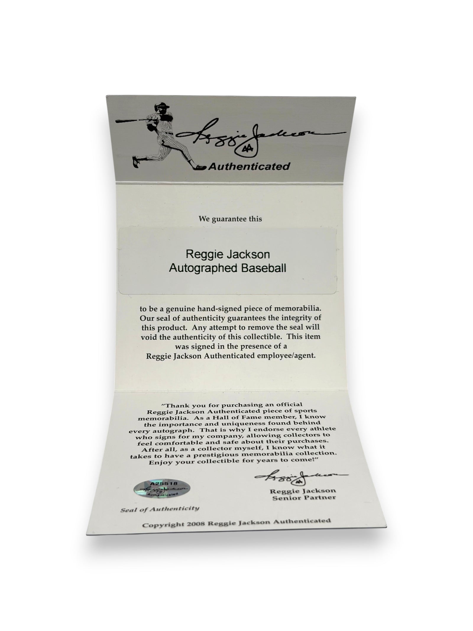 Lowkey Stock Reggie Jackson autographed baseball letter of authenticity with signature and official seal