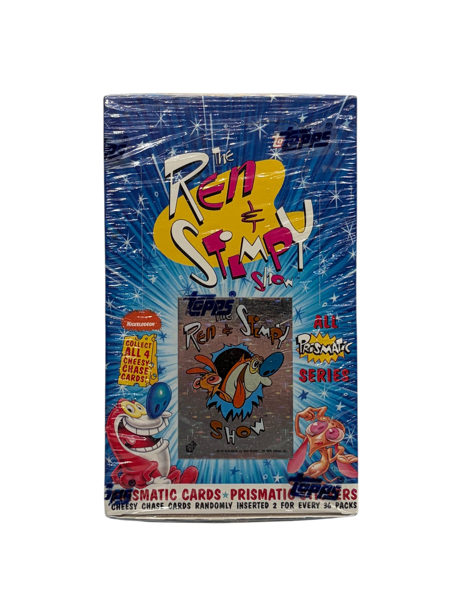 Lowkey Stock 1993 Topps The Ren & Stimpy Show sealed trading card box with prismatic cards and stickers