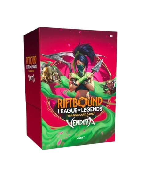 Lowkey Stock Riftbound League of Legends TCG Vendetta Vault box featuring Akali artwork in red and green packaging.
