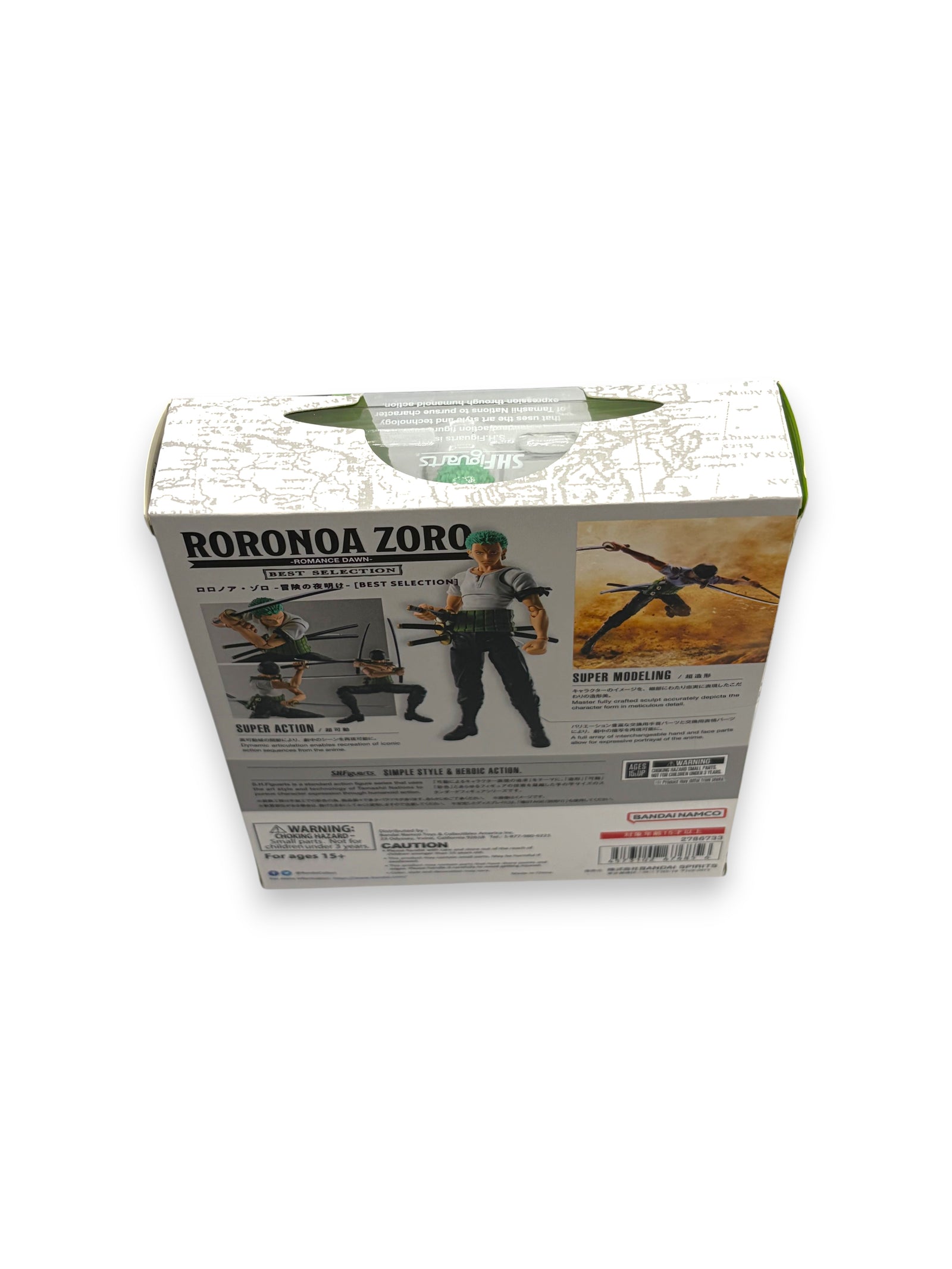 Lowkey Stock S.H. Figuarts Roronoa Zoro Romance Dawn action figure packaging box back view