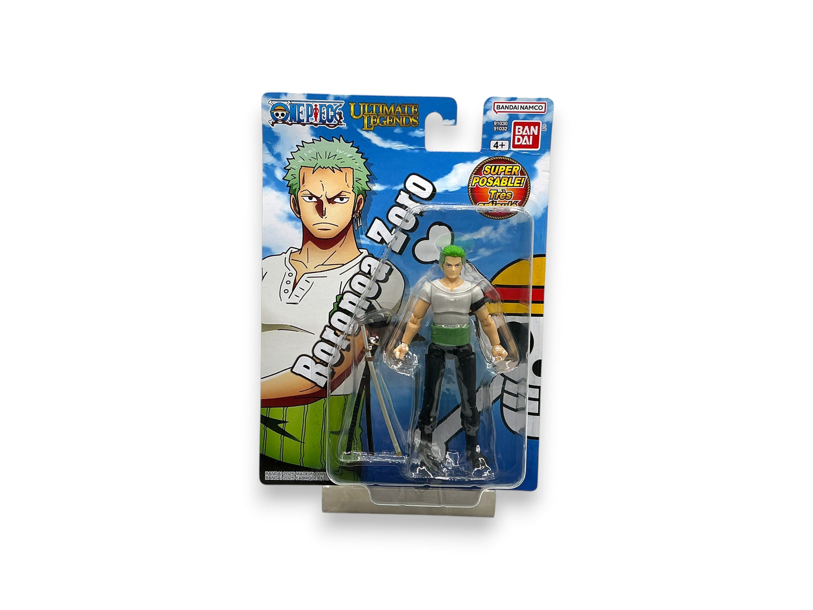 Lowkey Stock Roronoa Zoro Ultimate Legends action figure in original blister packaging with sword accessories