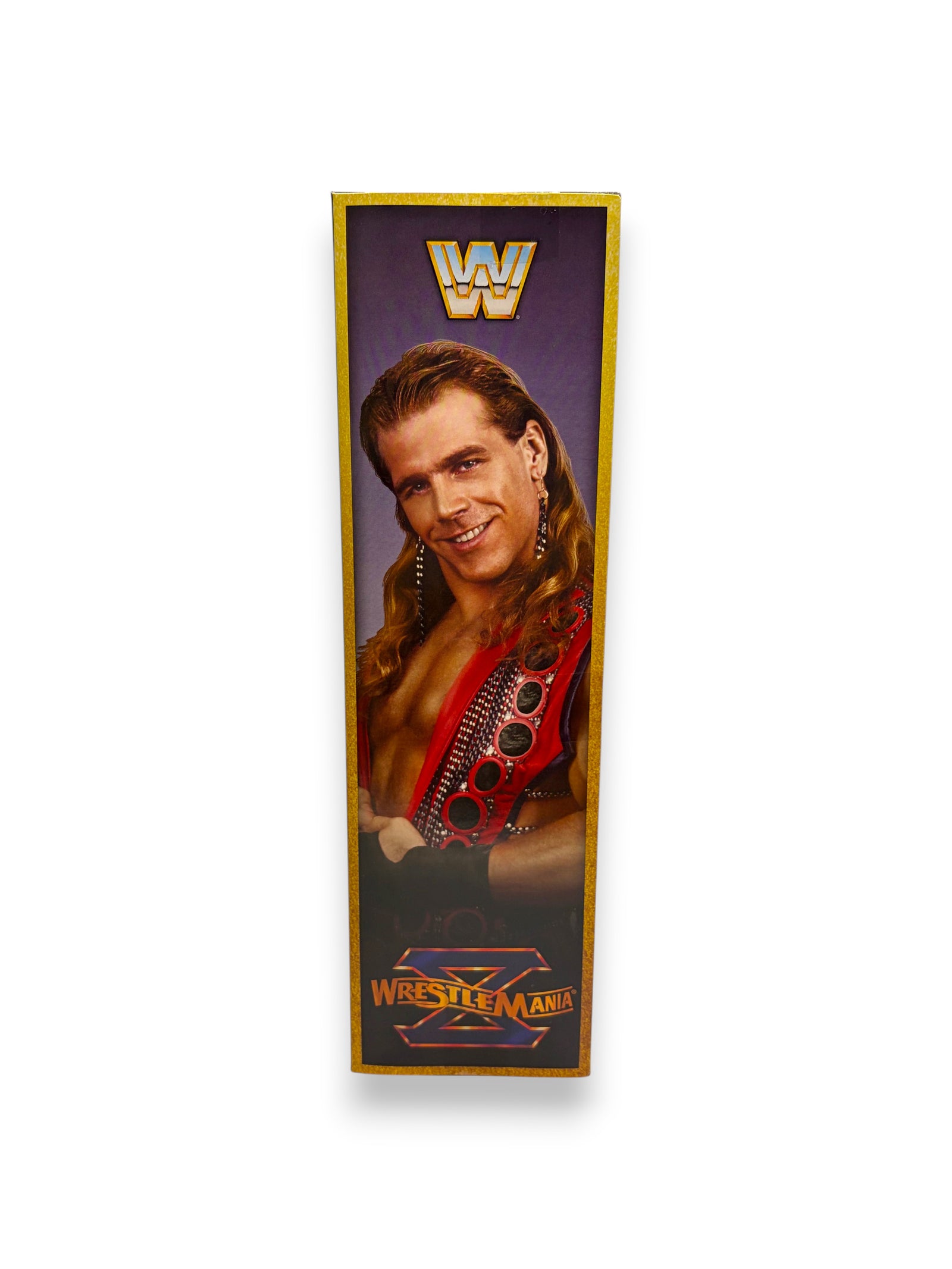 Lowkey Stock WWE Elite Wrestlemania X Shawn Michaels action figure packaging side view with iconic wrestling attire