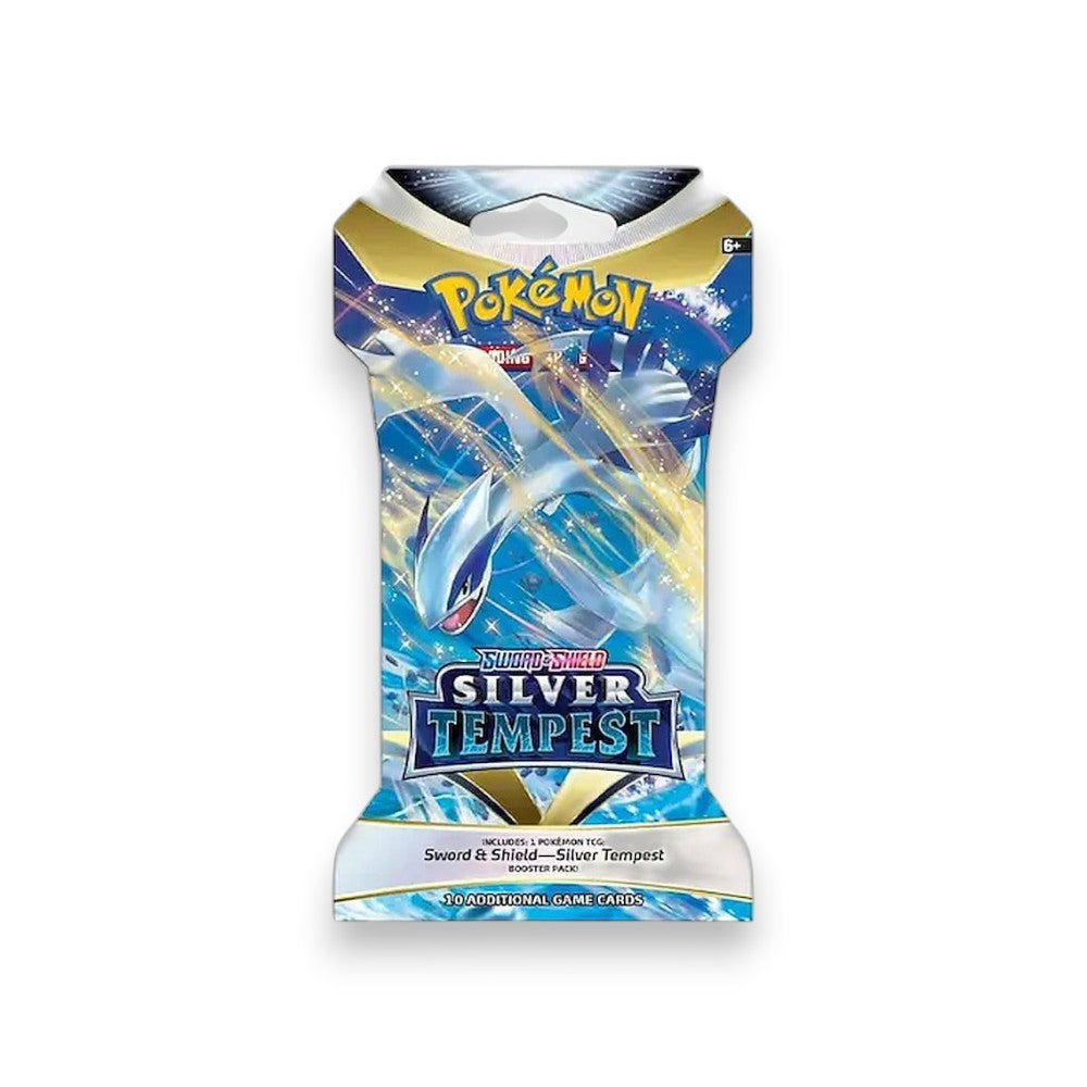 Lowkey Stock factory sealed Pokémon TCG Sword & Shield Silver Tempest sleeved booster pack with Lugia artwork.
