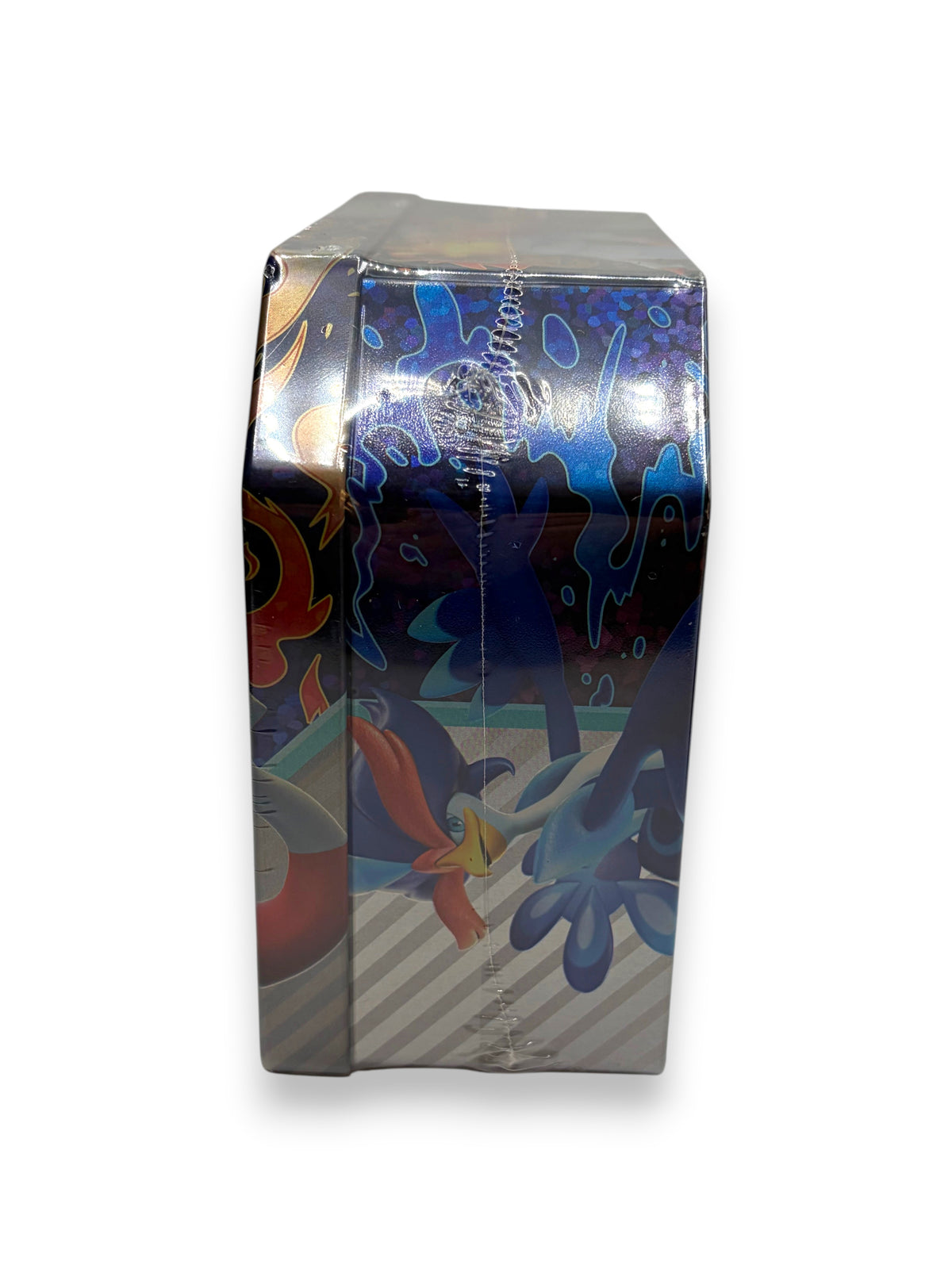 Lowkey Stock factory sealed Pokemon TCG Paldea Partners Skeledirge EX tin side view with vibrant character artwork