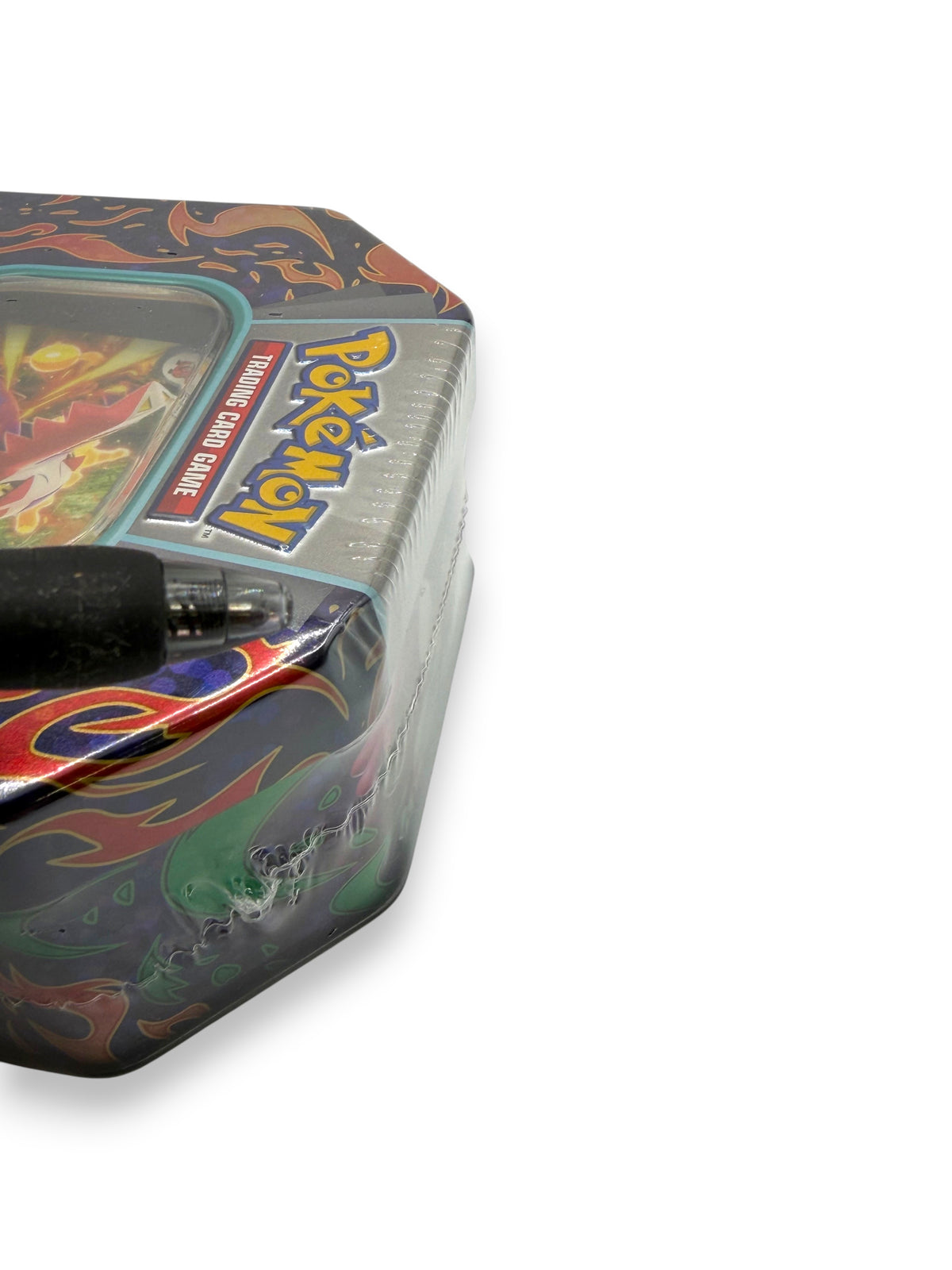 Lowkey Stock sealed Pokemon TCG Paldea Partners tin featuring Skeledirge ex artwork on a metallic hexagonal container