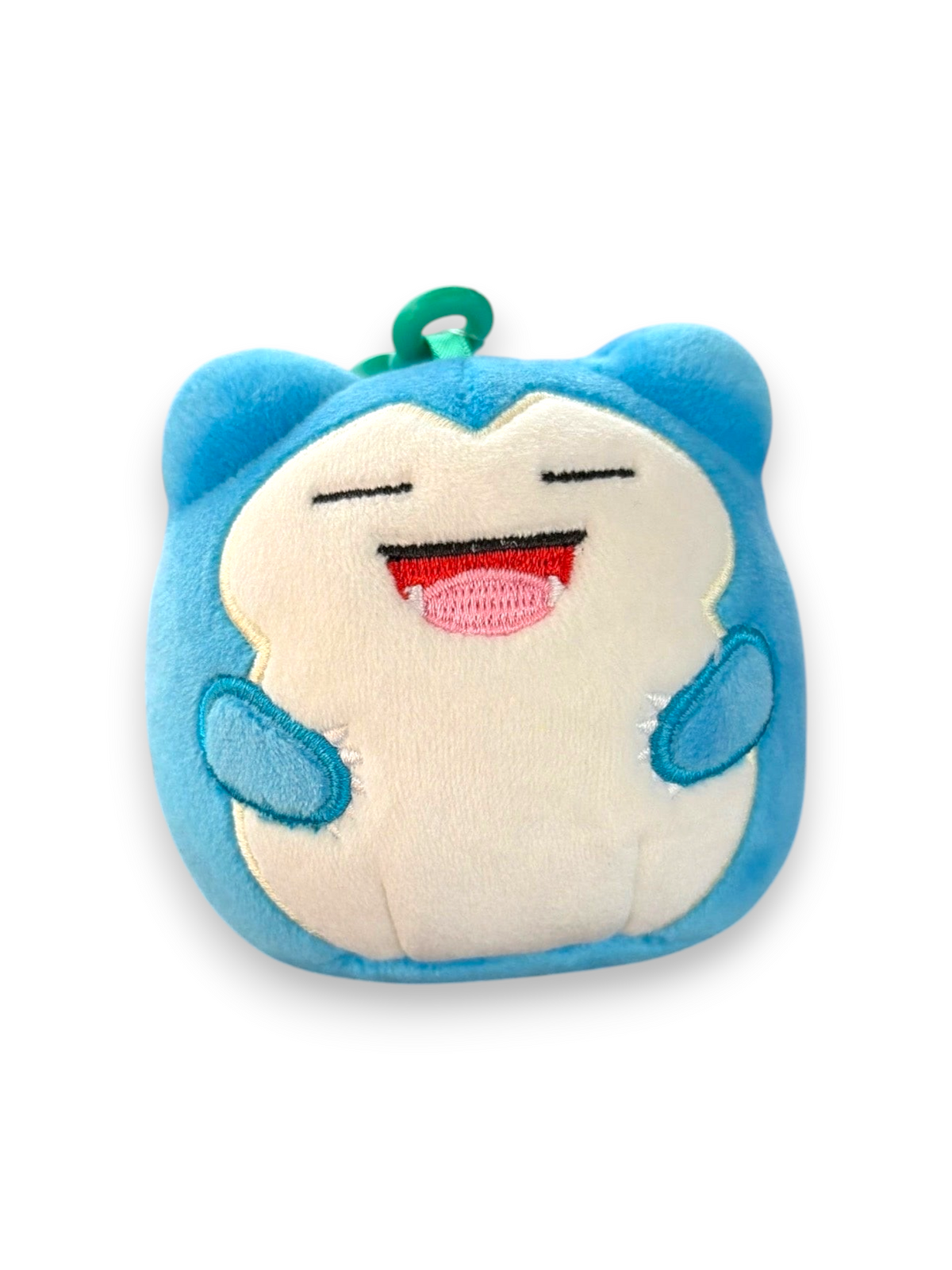 Lowkey Stock Snorlax Squishmallows plush keychain featuring a blue and cream soft character with a happy expression