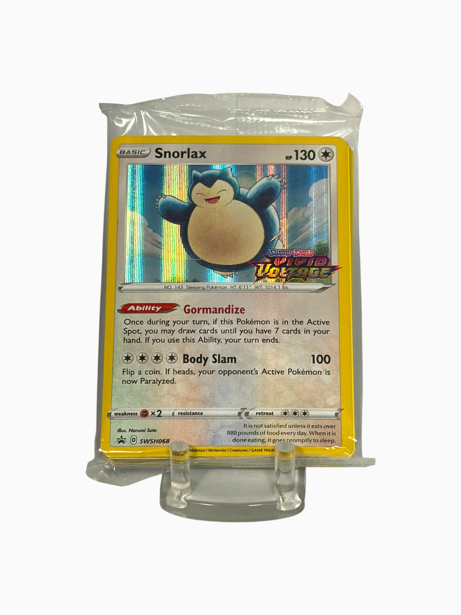Lowkey Stock sealed Snorlax SWSH068 Vivid Voltage Prerelease promo evolution pack with holographic card