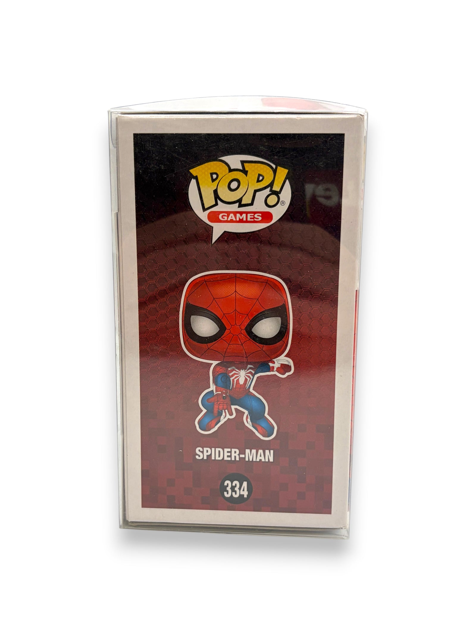 Lowkey Stock Funko Pop Spider-Man 334 figure in protective case, autographed by Yuri Lowenthal with JSA certification