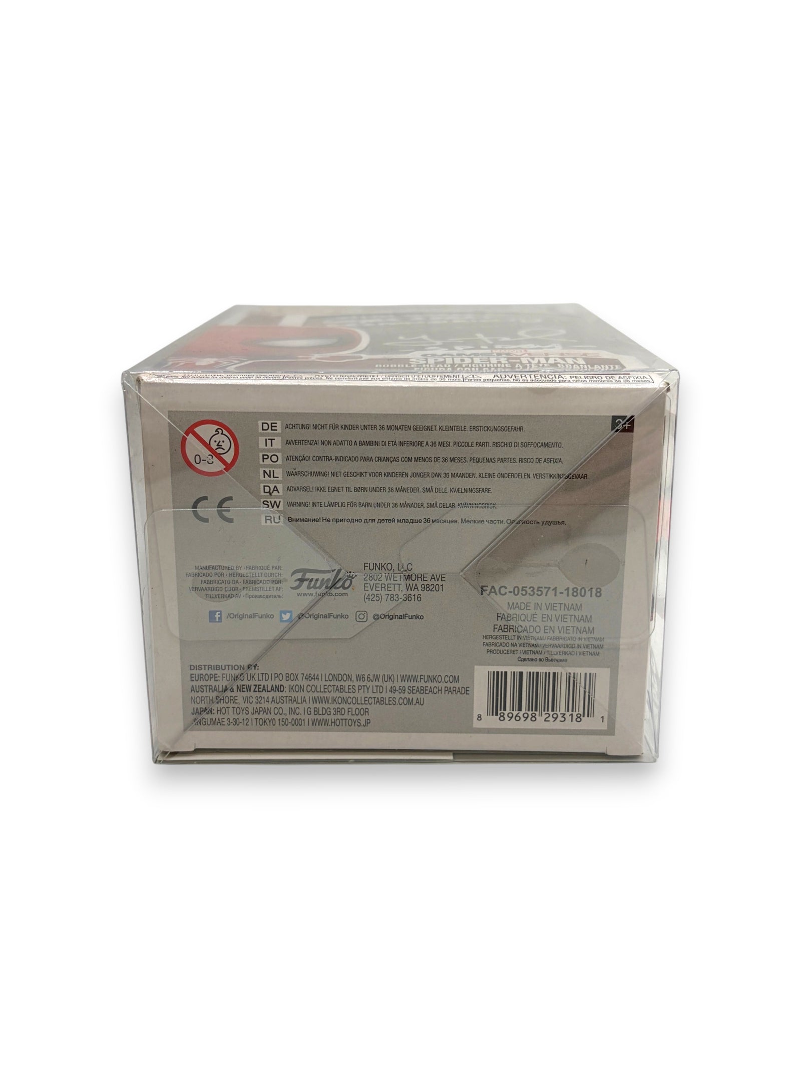Lowkey Stock Funko Pop Spider-Man 334 box back view with safety warnings and product information