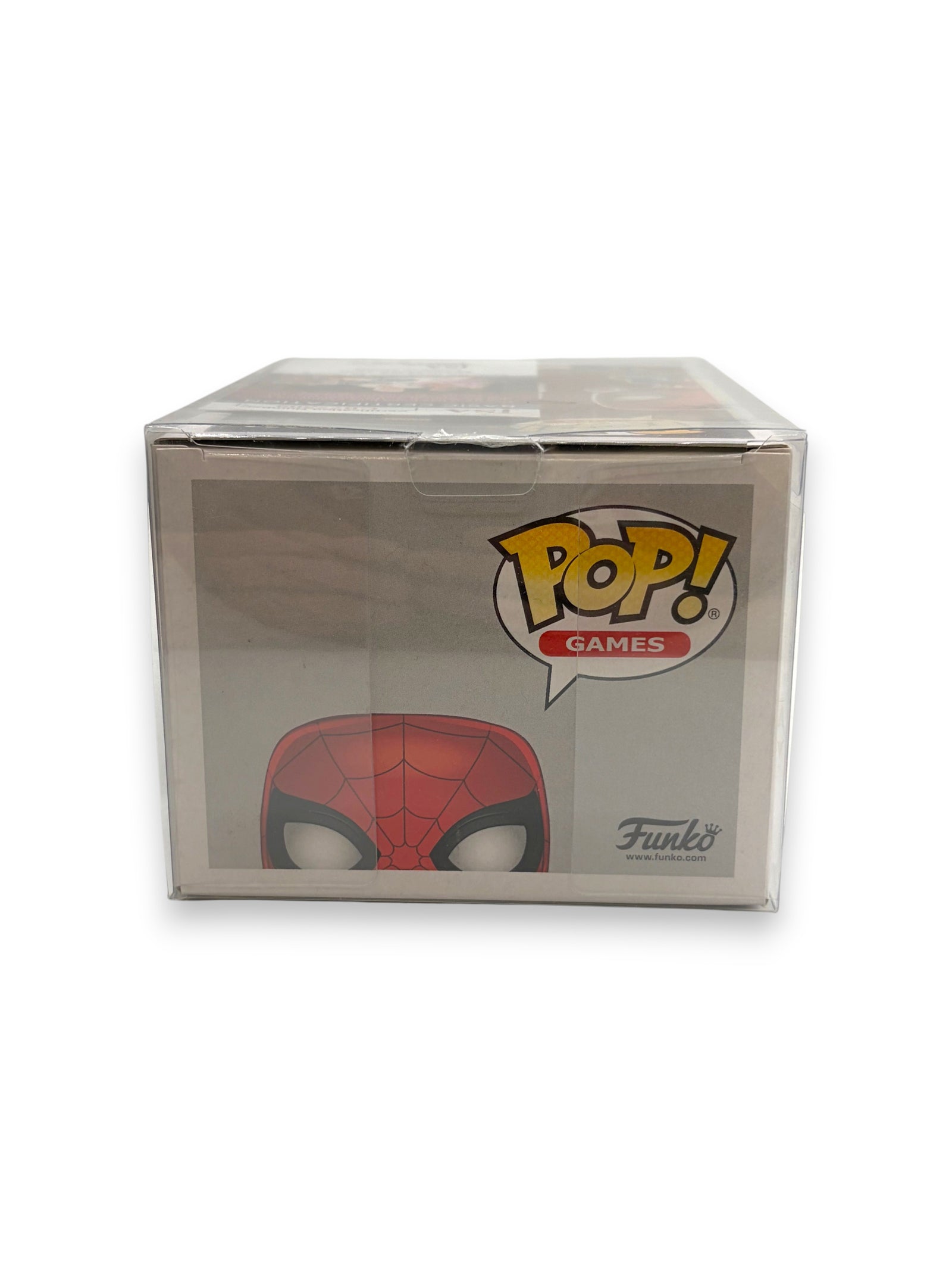 Lowkey Stock Funko Pop Spider-Man 334 Games vinyl figure box top view with red mask graphic