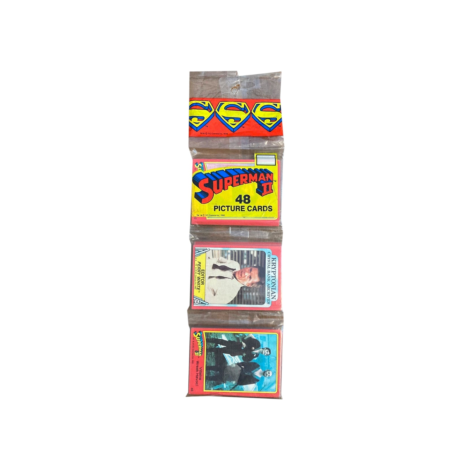 Lowkey Stock factory-sealed 1980 Topps Superman II rack pack containing 48 vintage trading cards in original packaging