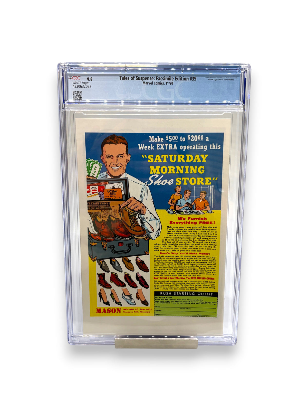 Lowkey Stock Tales of Suspense #39 facsimile comic book back cover in a protective CGC 9.8 graded slab